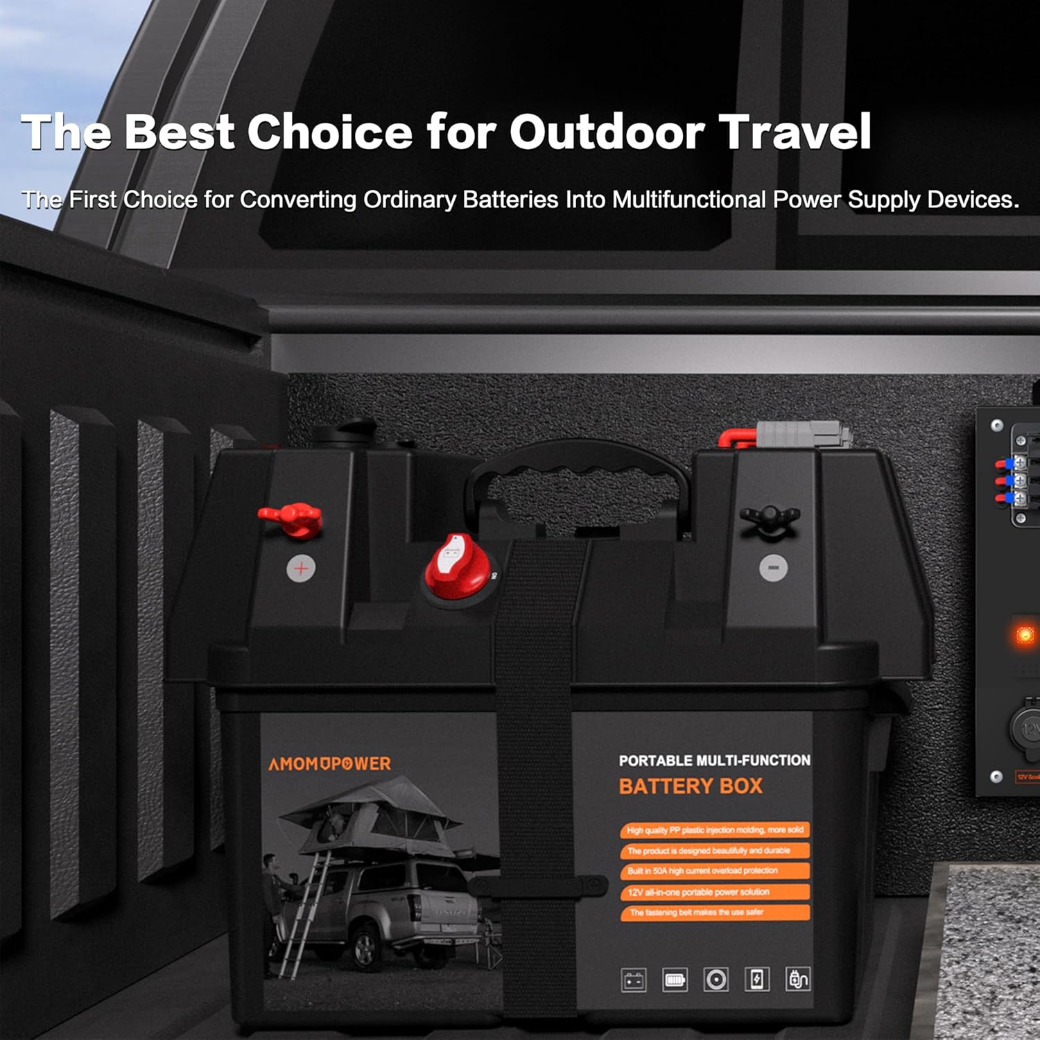 IZTOSS Portable Smart Battery Box, with Voltmeter, QC3.0+PD 18W Port, Cigarette Socket, Anderson Port, Power Switch Circuit Breaker, for Traction Motor, RV and Solar Panel, Battery not Included