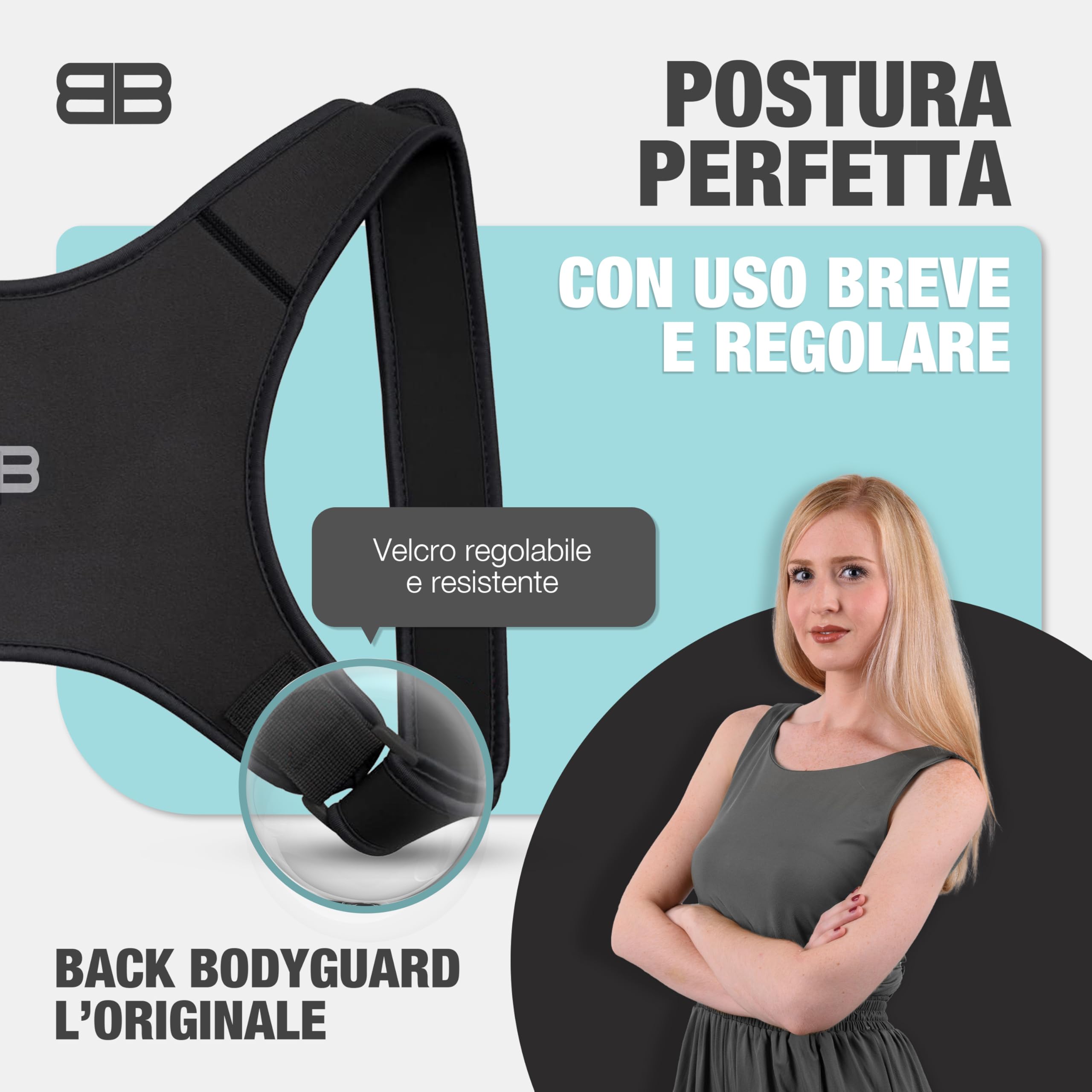 BACK BODYGUARD correttore posturale per spalle e schiena dritta - fascia tutore per donna e uomo (S,M,L)