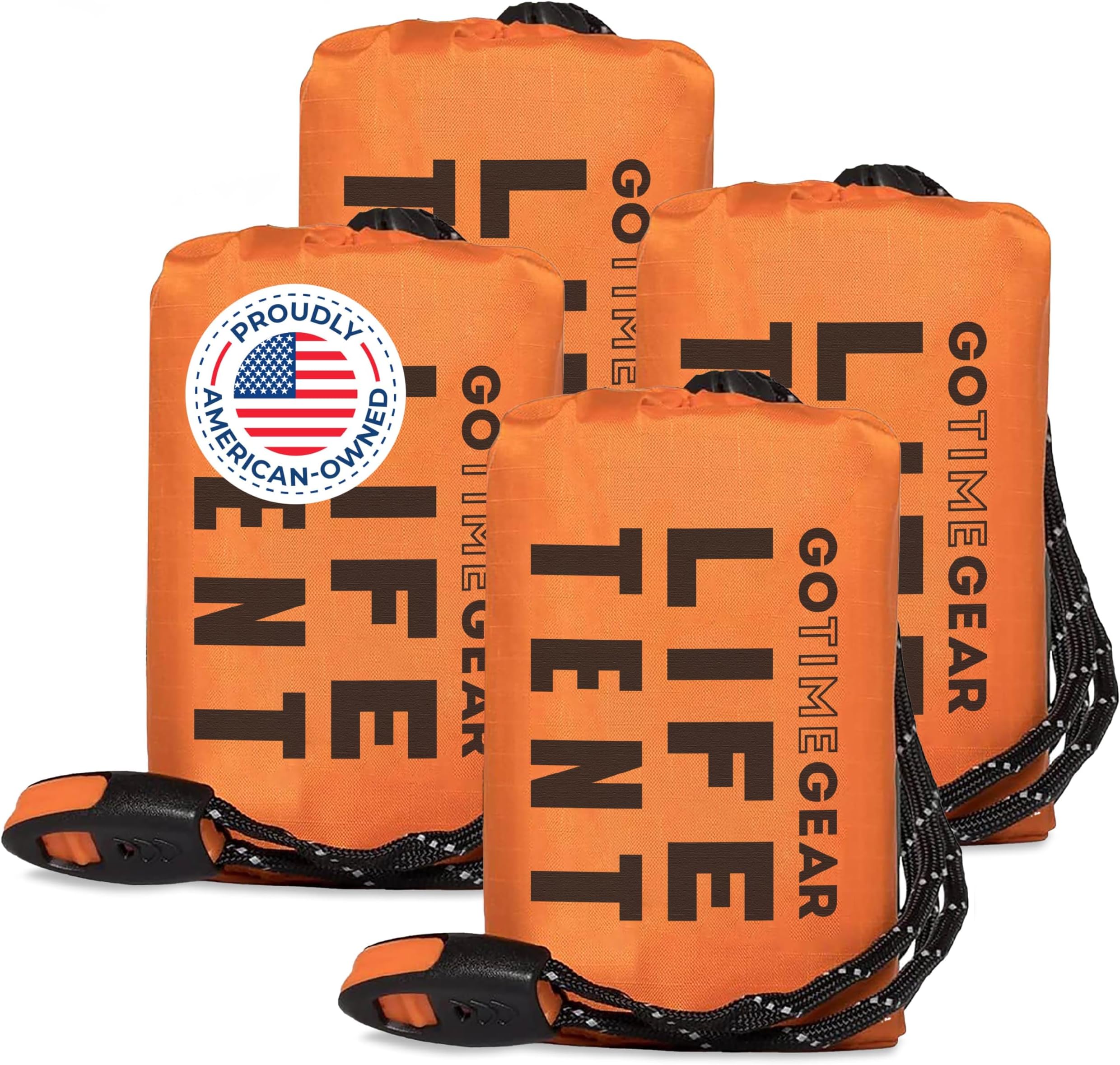 Go Time Gear Survival Life Tent • 2 Person Mylar Emergency Shelter Tube Tent + Paracord • All-Weather Protection for Camping, Hiking, & Survival Kits • Includes Emergency Whistle