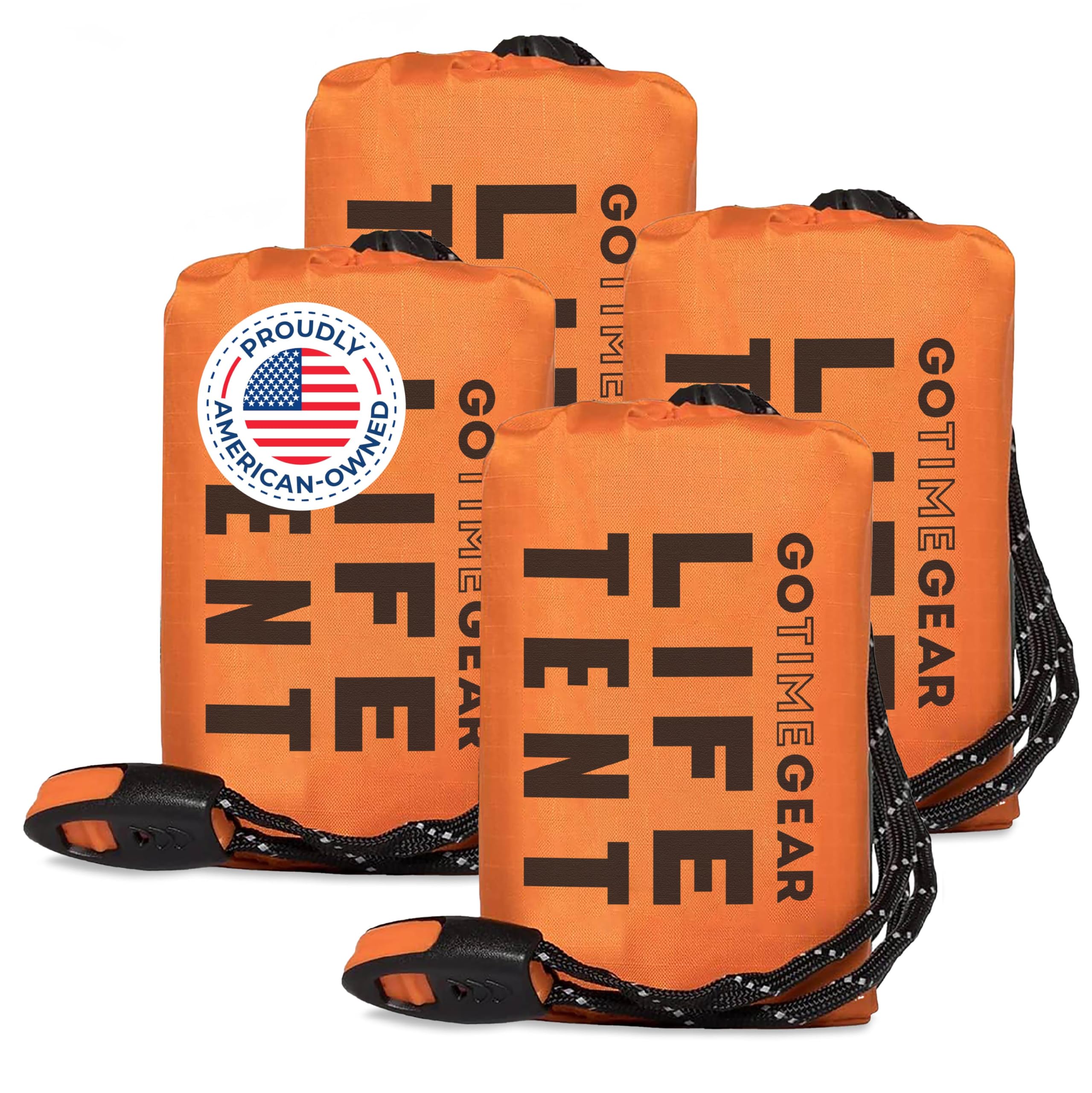 Go Time Gear Survival Life Tent • 2 Person Mylar Emergency Shelter Tube Tent + Paracord • All Weather Protection Camping, Hiking, Survival Kit • Emergency Whistle Included