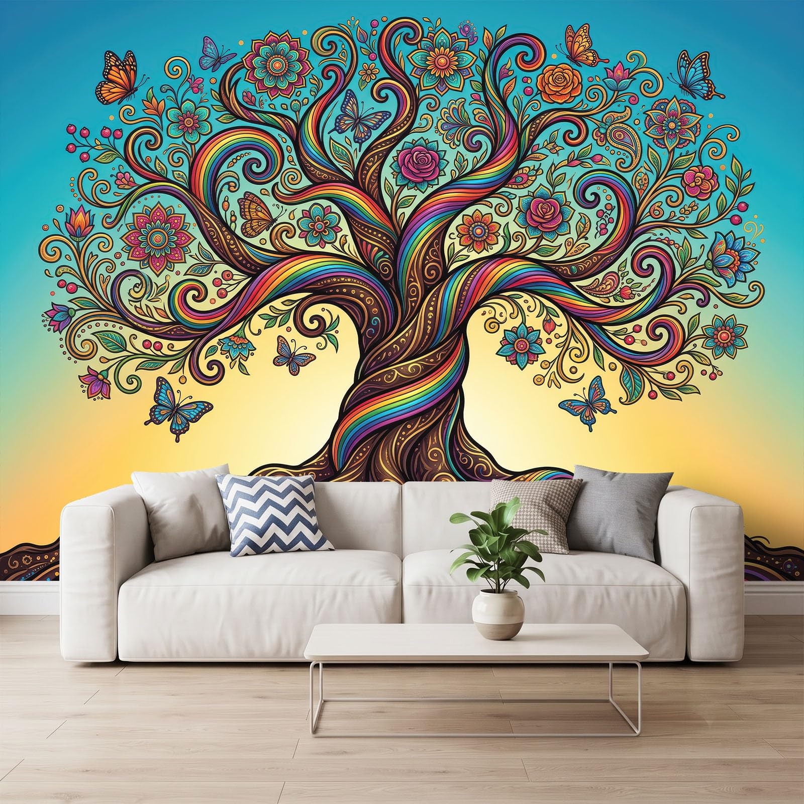 Tapeta 3D panoramiczna fototapeta 200 x 140 cm fantazyjne rośliny kwiaty