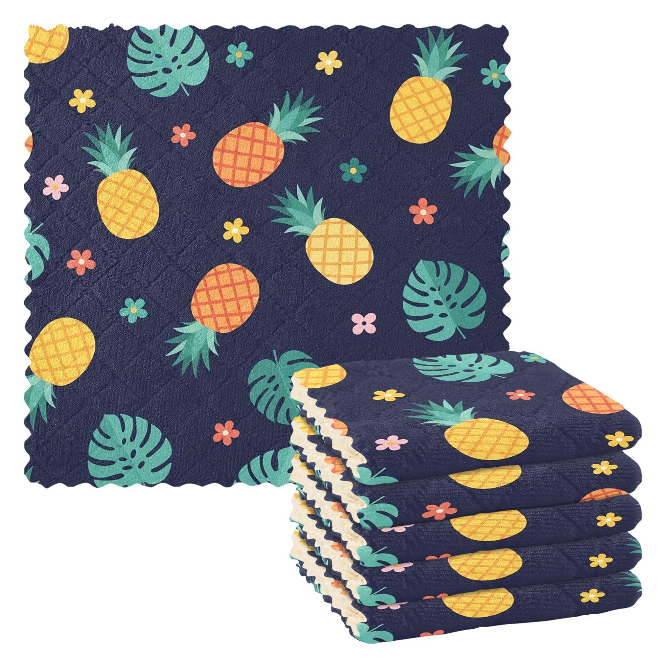 Fuauuyl Pineapples Kitchen Dish Towel Set of 6, Soft Absorbent Washable Cleaning Cloths Dish Rags Tea Bar Drying Towels, 11x11 In