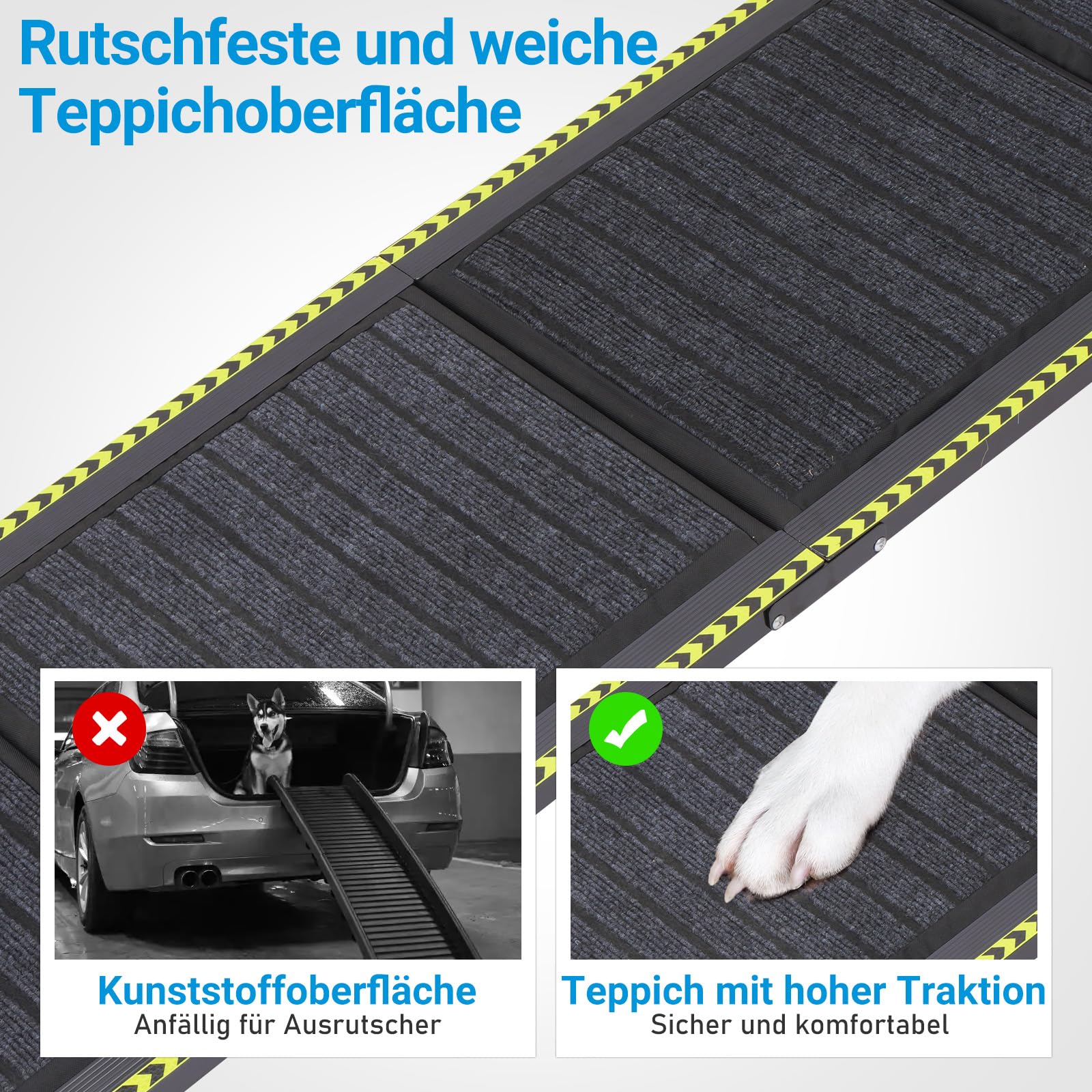 Hunderampe Für Auto – 178,8 X 50,8 Cm, Faltbar, Rutschfest, Trägt Bis 136 Kg