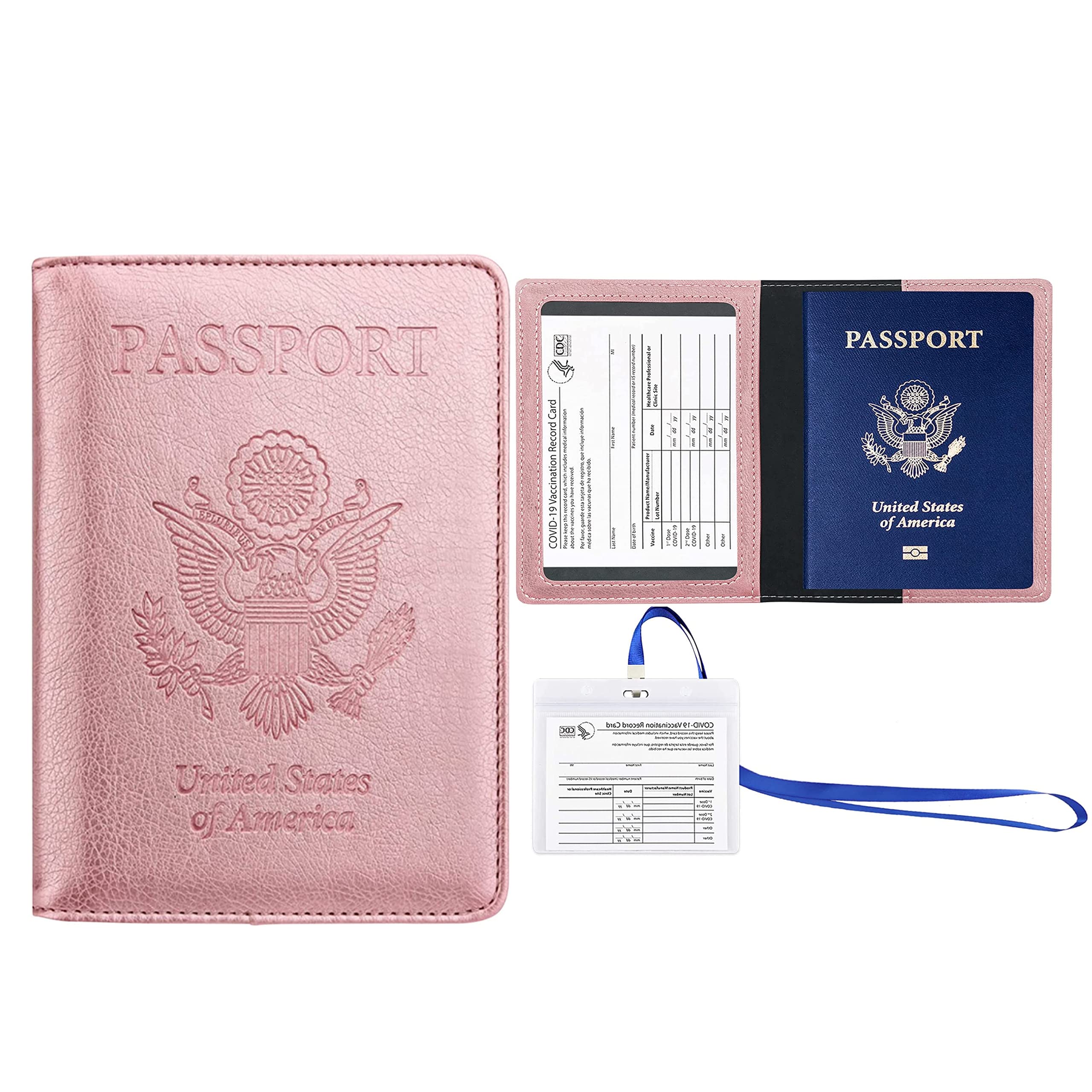 Passport and Vaccine Card Holder Combo,Ultra Slim Passport Holder for Women Men, PU Leather Passport Wallets Passport Covers Protector with Waterproof Vaccine Card Slot