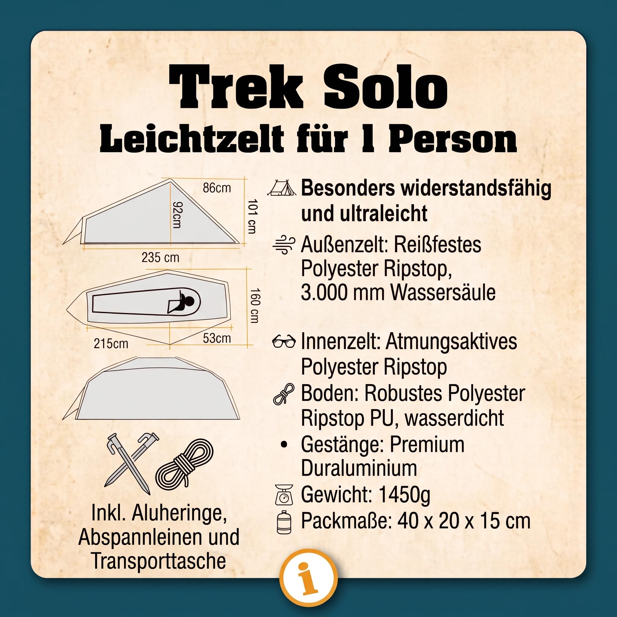 outdoorer Trek Solo Einmannzelt - 1,45kg leichtes Trekkingzelt, Schnellaufbau System, sehr kleines Packmaß, geräumiges 1-Personen-Leichtzelt für Trekking und Camping mit Apsis, Belüftung, grün.