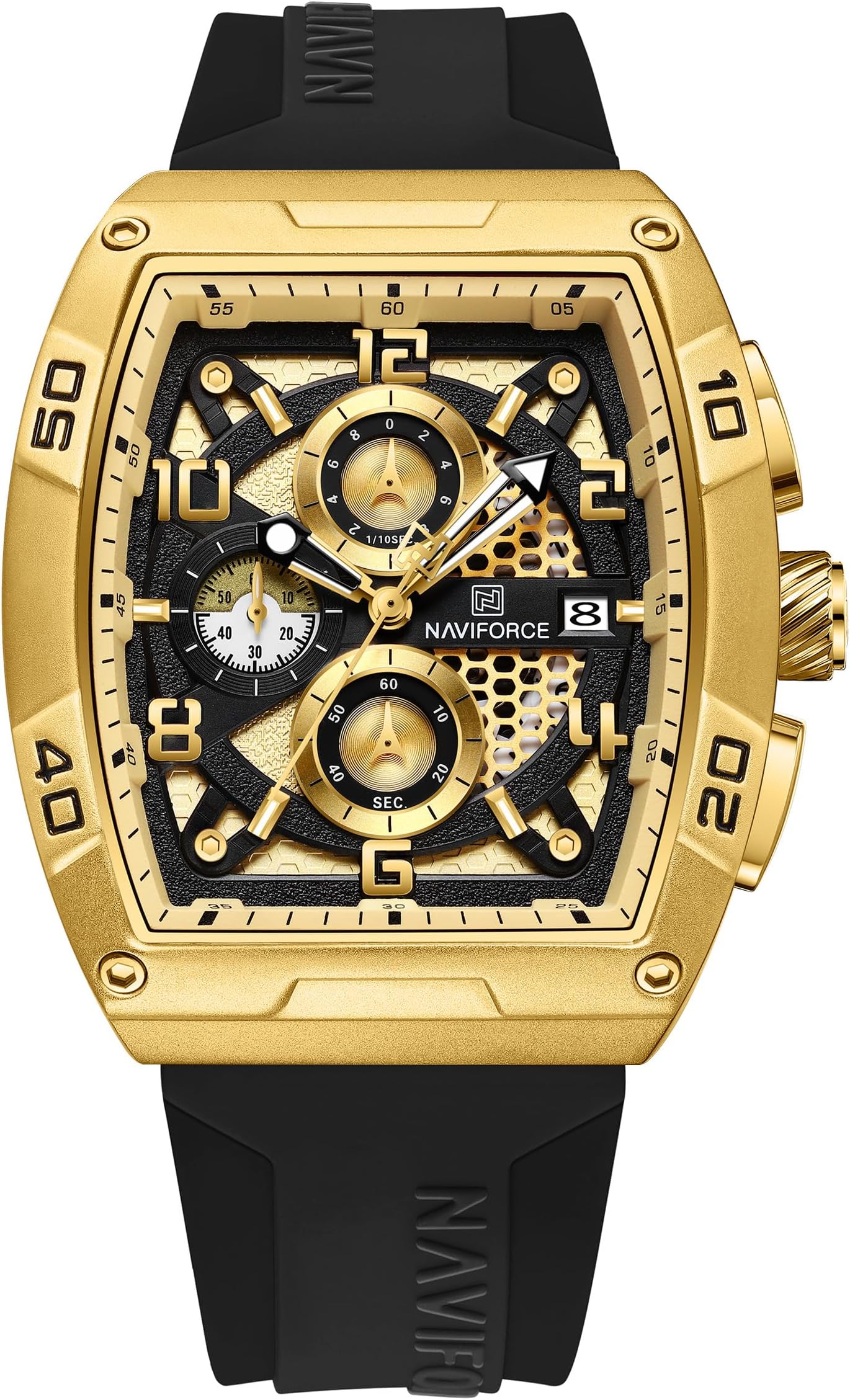 Waterproof Chronograph Sport Rectangle Watch for Men, with Auto Date Women Quartz Wrist Watches, Colorful Silicone Band