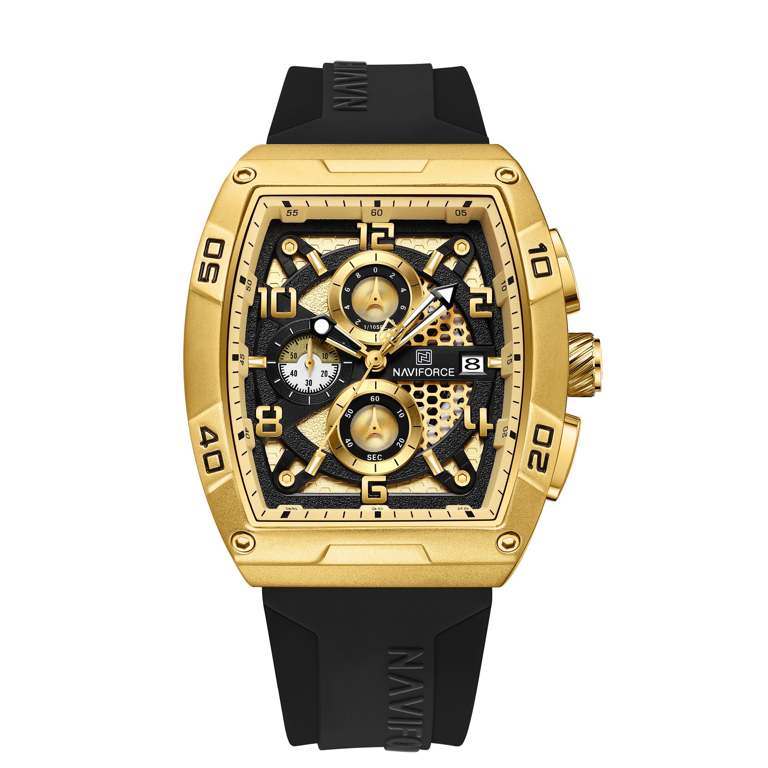 NAVIFORCEWaterproof Chronograph Sport Rectangle Watch for Men, with Auto Date Women Quartz Wrist Watches, Colorful Silicone Band