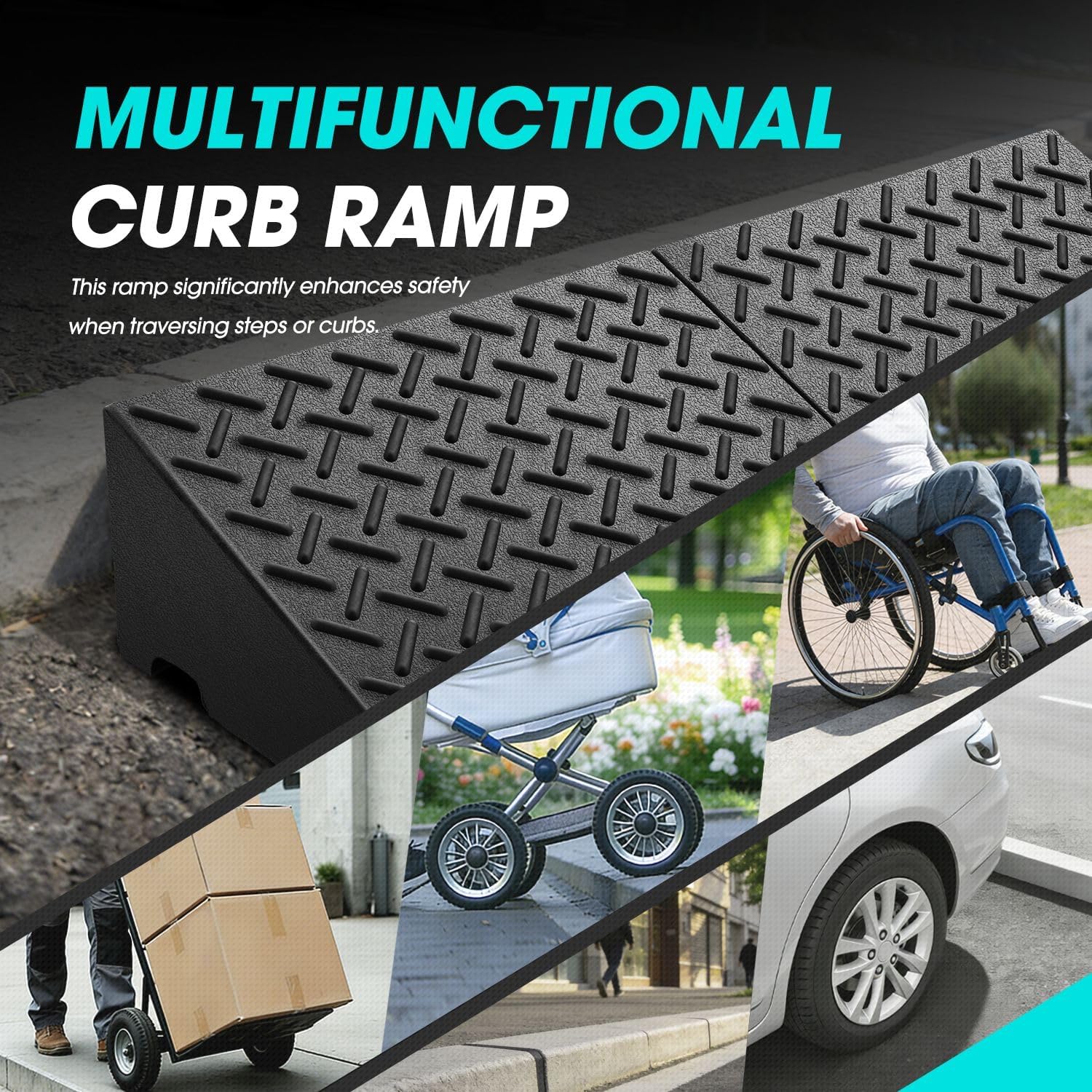 DNA Motoring 7.7" Rise Rubber Curb Ramp Heavy Duty Loading Driveway Ramp Threshold Ramp 39" L x 19.7" W x 7.7" H for Loading Dock, Warehouse, Wheelchair, Motorcycles, Cars, TOOLS-00654