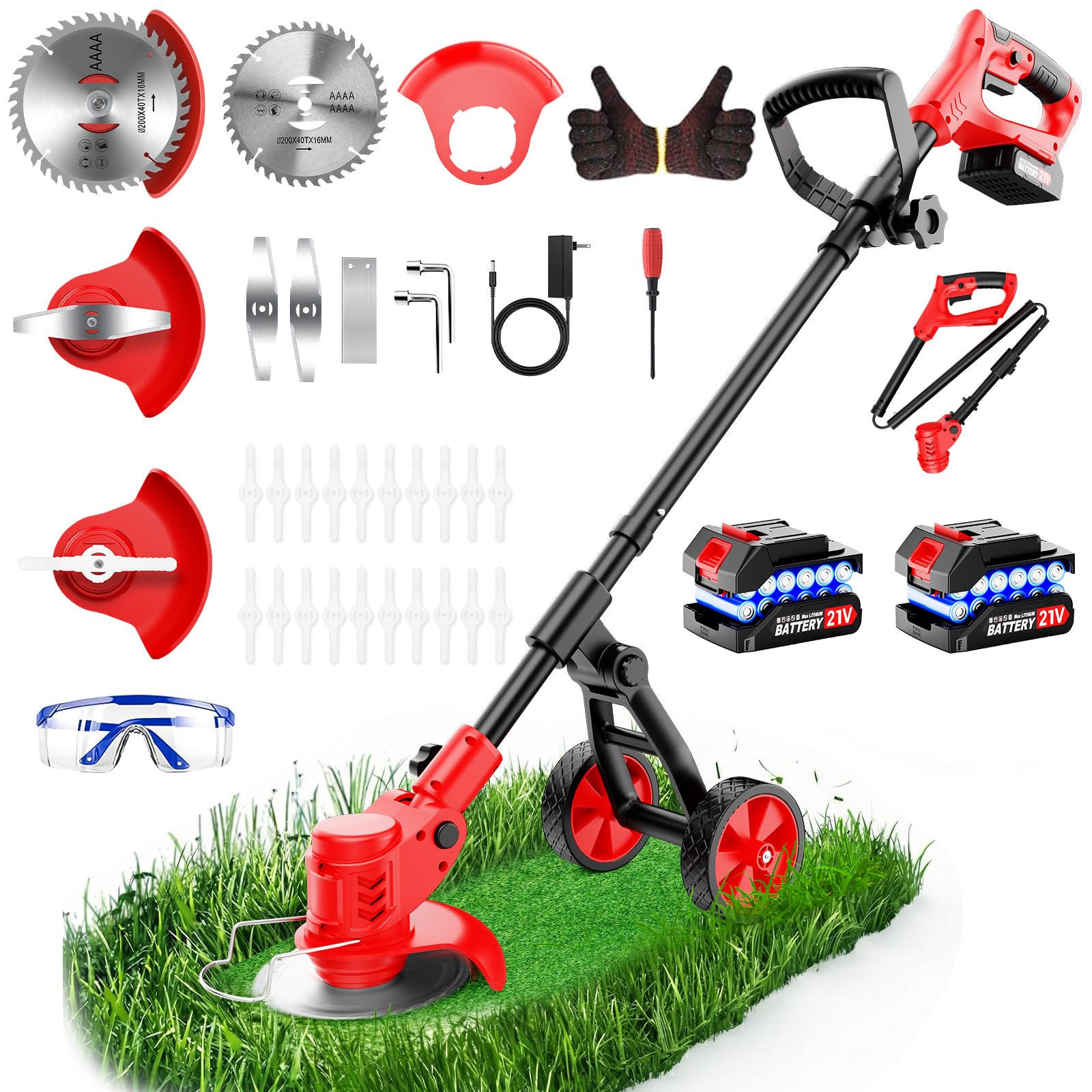 Reffmov 4-in-1 Cordless Weed Eater with Wheel