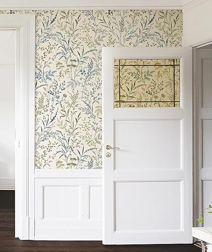 Miniatura 8 de Erfoni Papel tapiz autoadhesivo para despegar y pegar hojas de 16.9 x 118 pulgadas, color verde y beige, papel adhesivo autoadhesivo de hojas