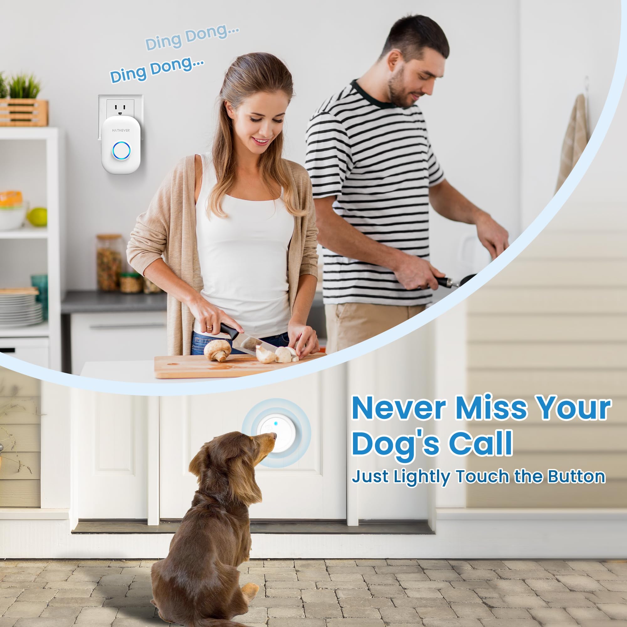 Timbre para perro para entrenamiento de orinal, timbre inalámbrico para puerta de perro que funciona a 1000 pies con botón táctil impermeable IP65, 32 melodías