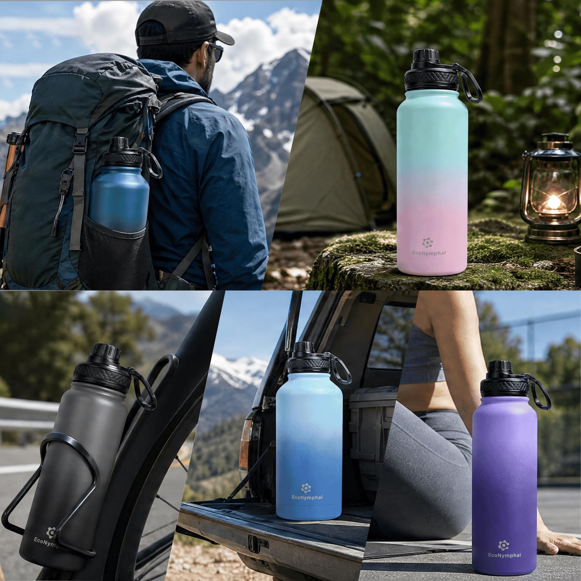 Edelstahl trinkflasche 1.9L - Isolierflasche mit Strohhalm & 2 Deckeln - 100% Auslaufsicher - Reinigungsbürste & 4 Sticker - BPA-frei & spülmaschinenfest - Geschenk für Sport & Arbeit,rosa grün