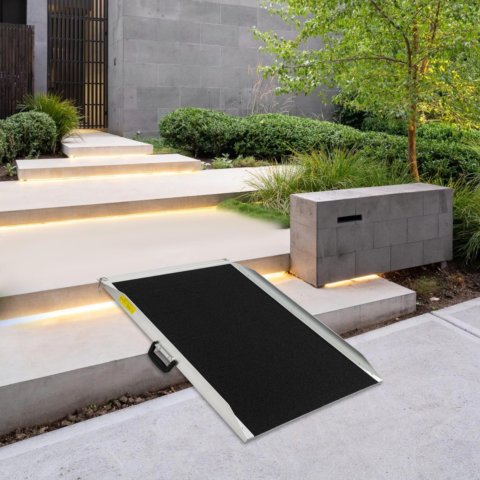 Rampa de aluminio para silla de ruedas, 91 cm, antideslizante, rampa portátil para sillas de ruedas, con rieles laterales y asa, para escaleras bajas, 272 kg