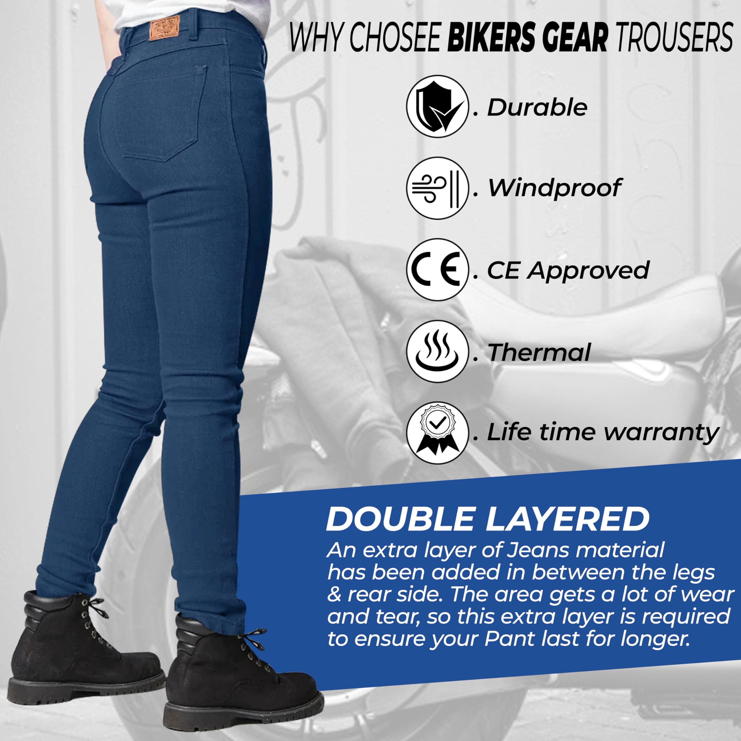 Bikers Gear Australia Jeans de moto stretch doublé Kevlar avec protection amovible CE 1621-1