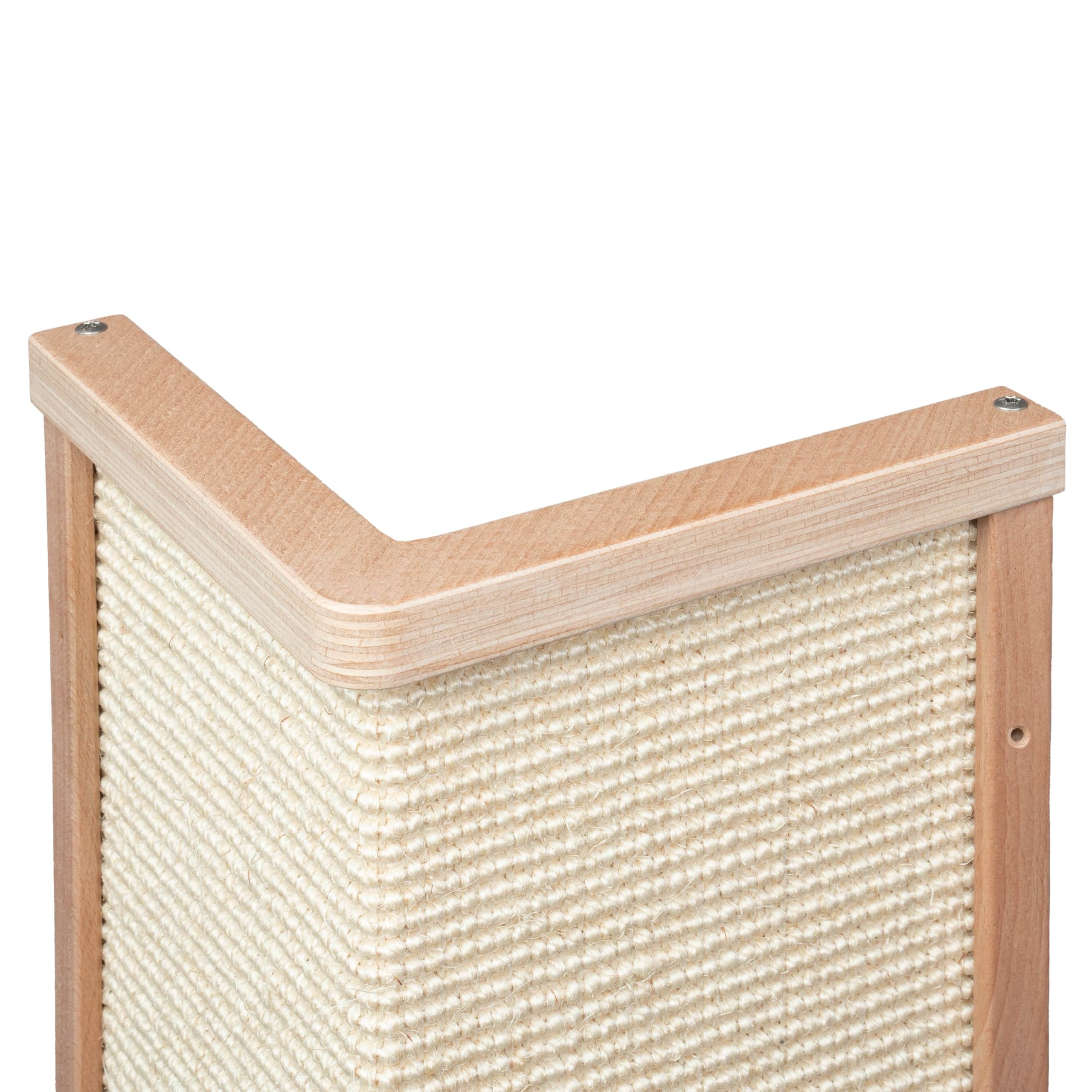 Kratzbaumland Premium-Eck-Kratzbrett aus Buchenholz mit austauschbarem Sisalteppich, nachhaltig, wandmontage für Katzen (55 cm - Sisal Natur)