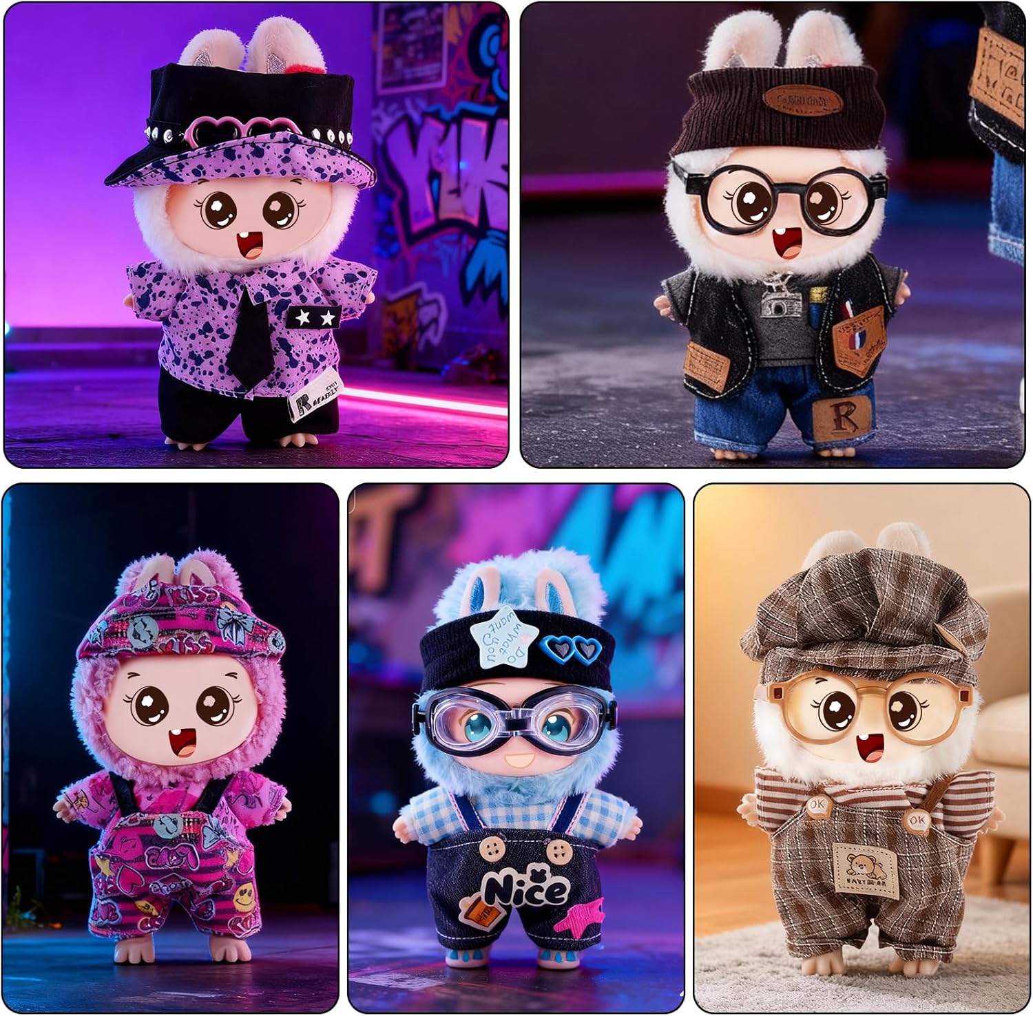 5 Complete Style Clothes Sets Fantasy Outfits, 6.7-Inch Plush Doll Accessories Great for Play and Display, Costume Accessories for Collectors