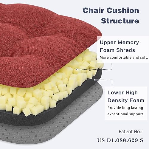 Miniatura 9 de baibu Juego de 4 almohadillas para sillas de comedor, cojines de asiento de espuma viscoelástica, cojines antideslizantes para sillas de comedor con