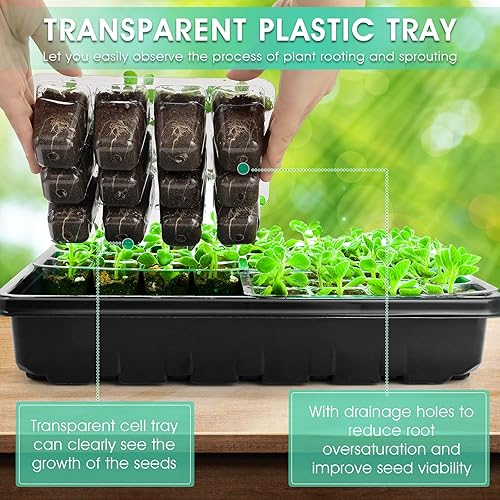 Miniatura 5 de Ryscam Bandeja de inicio de semillas con luz de crecimiento, kit de inicio de semillas de 40 celdas, kit de bandejas de inicio de plántulas con