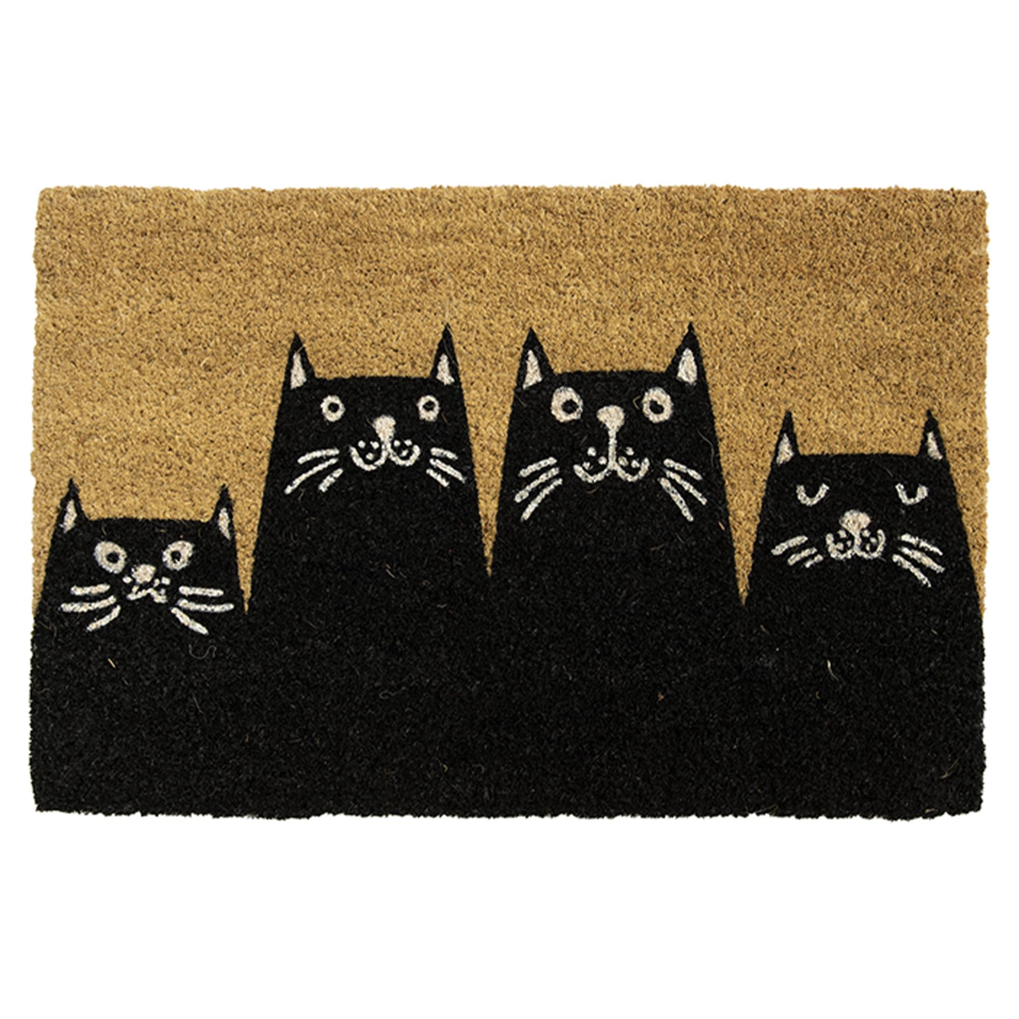 Fisura - “Cats” Coir Door Mat, Dirt Trapper Doormat with Non-Slip PVC Backing, Indoor & Outdoor Front Door Entrance Mat. Hand Painted. 27x15 inch