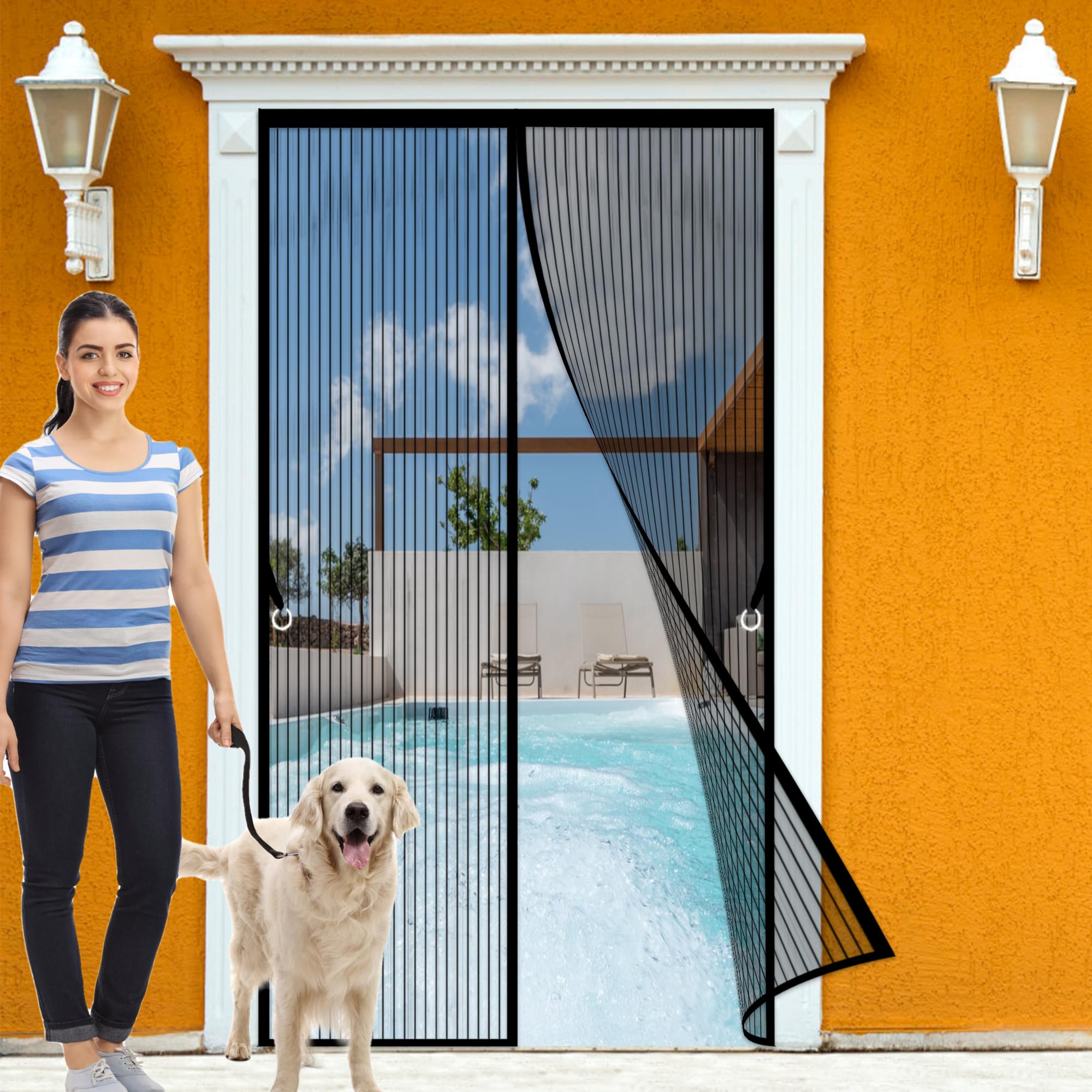 Goubo Black Magnetic Fly Screen For Windows 125 X 204 Cm Mesh Fly Curtain Install Without Drilling Powerful Magnets For Patio Door, Sliding Door, Double French,