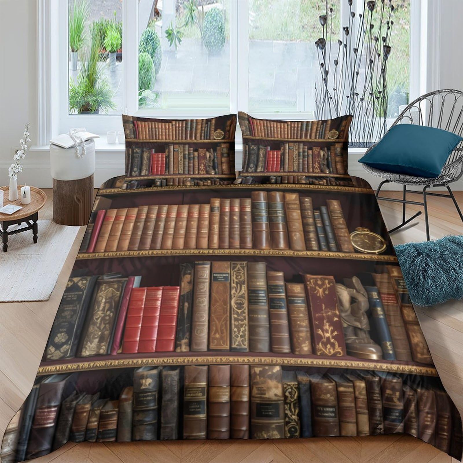 Ctjqhvkz Style-1 3D Printed Vintage Bookshelf Fitted Sheet Microfiber Soft Anti-Slip Bed Cover For Bedroom Guest Room Decor Single（135X200cm）