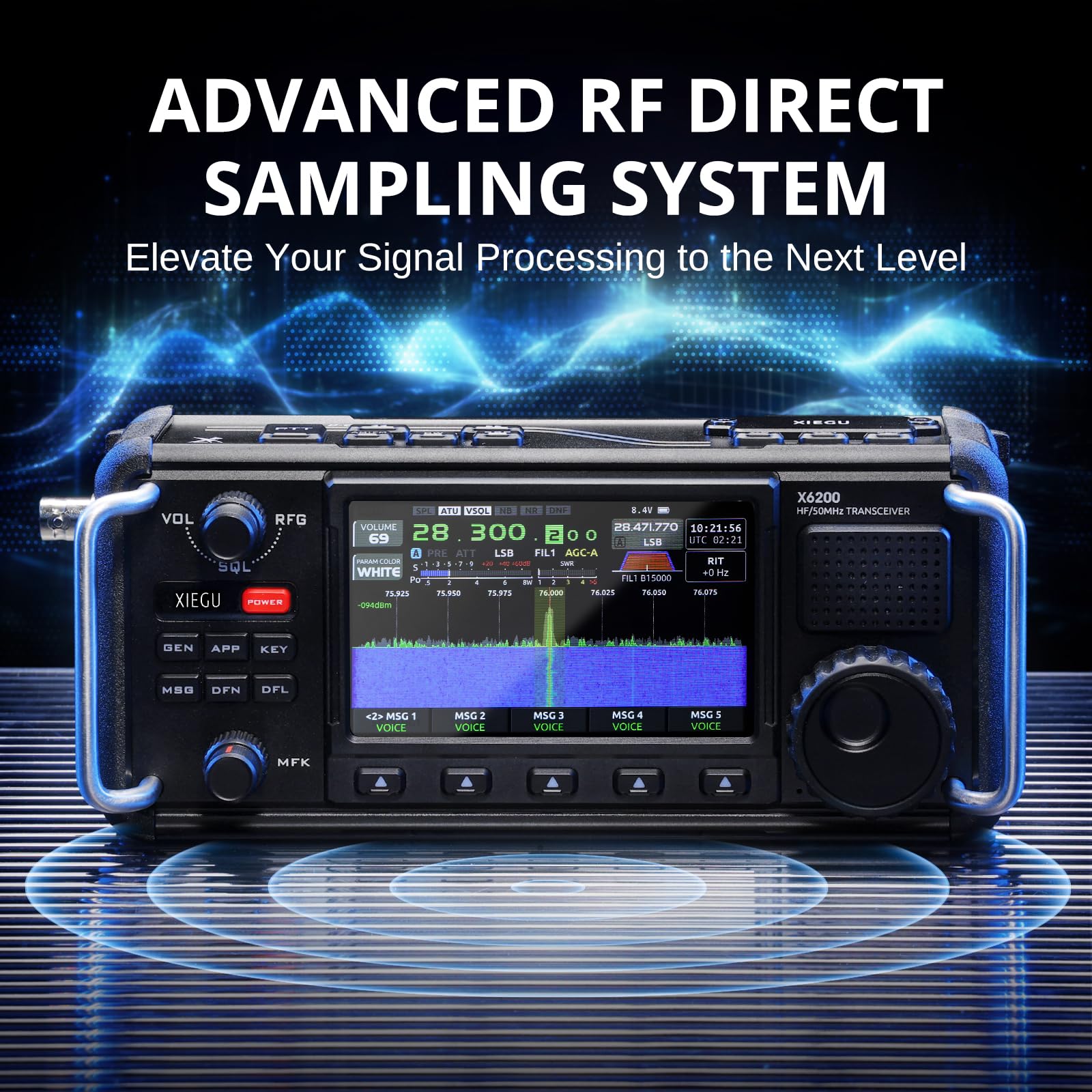 Xiegu Radio HF portátil X6200, receptor HF/50MHz/WFM/AIR con sistema de escaneo directo HF, batería intercambiable de 3200 mAh, pantalla LC de 10 cm, admite modulación SSB/CW/AM/NFM/DIGI/WFM