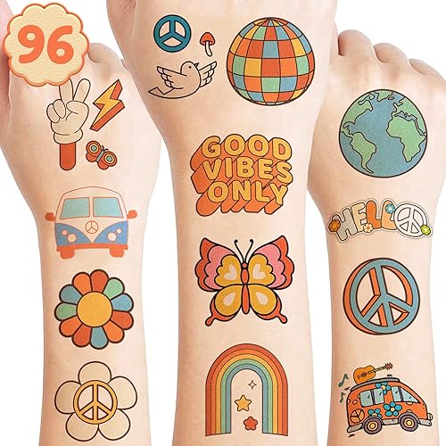 8 hojas 96 piezas tatuajes temporales de los años 70 para niños decoraciones de fiesta de cumpleaños suministros de recuerdos súper lindos poderes