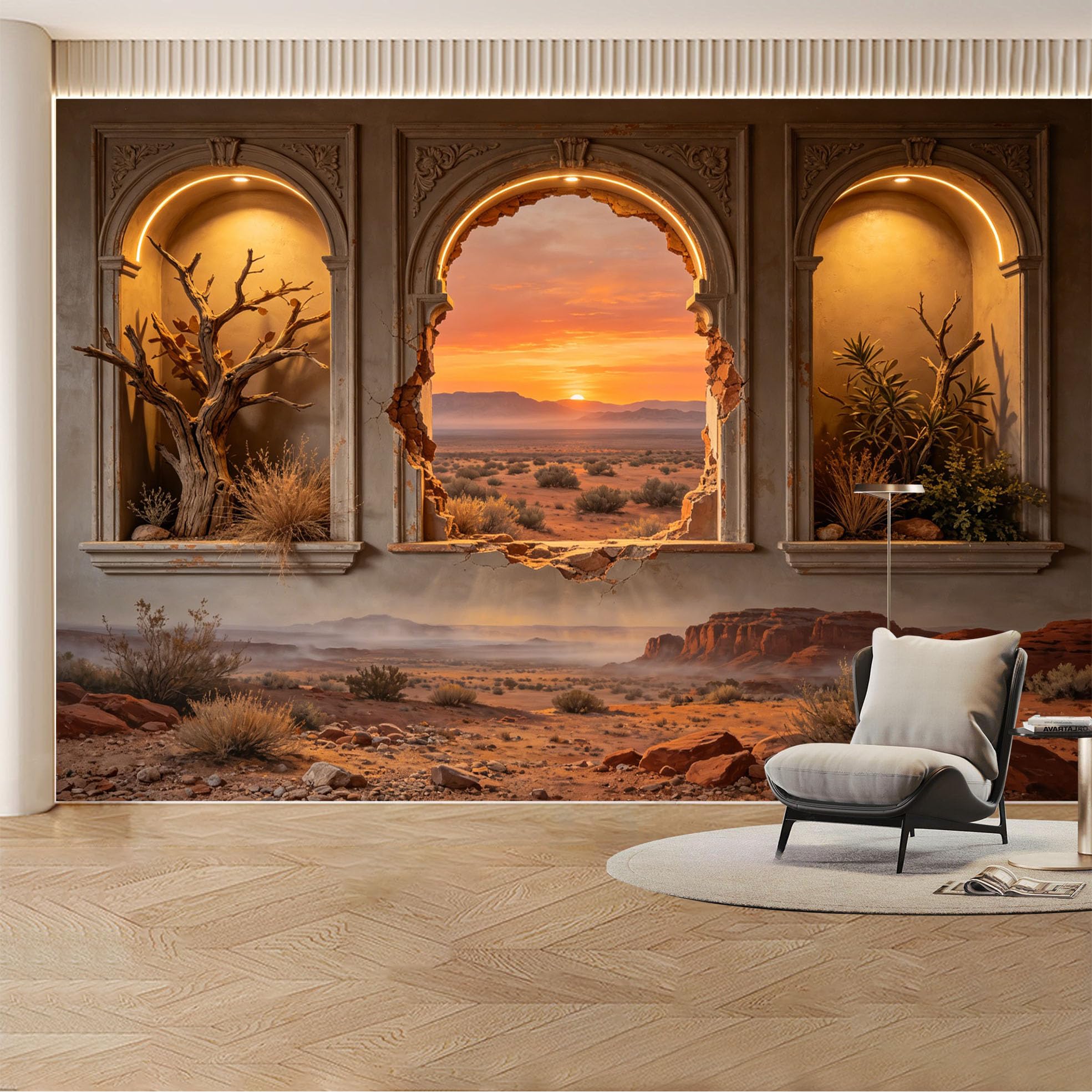 Custom Wall Mural Wallpaper White Rose Garden Fountain， Landscape Nature Modern 3D Effect Wall Decor， Luxury Misty Sunset Removable SelfAdhesive Large Photo for Living Room， Bedroom， Office