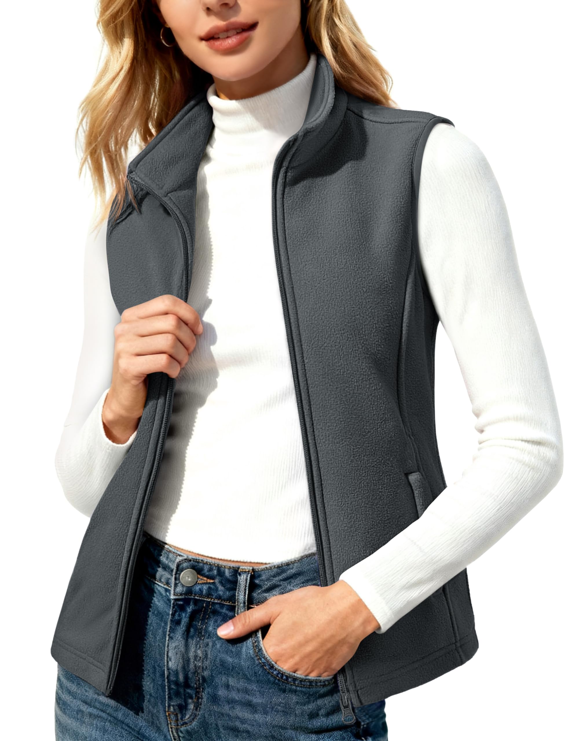MAGCOMSEN Women's Fleece Vest Polar Outerwear Sleeveless Lightweight Zip Jackets Warm Winter Soft Vests with Pockets