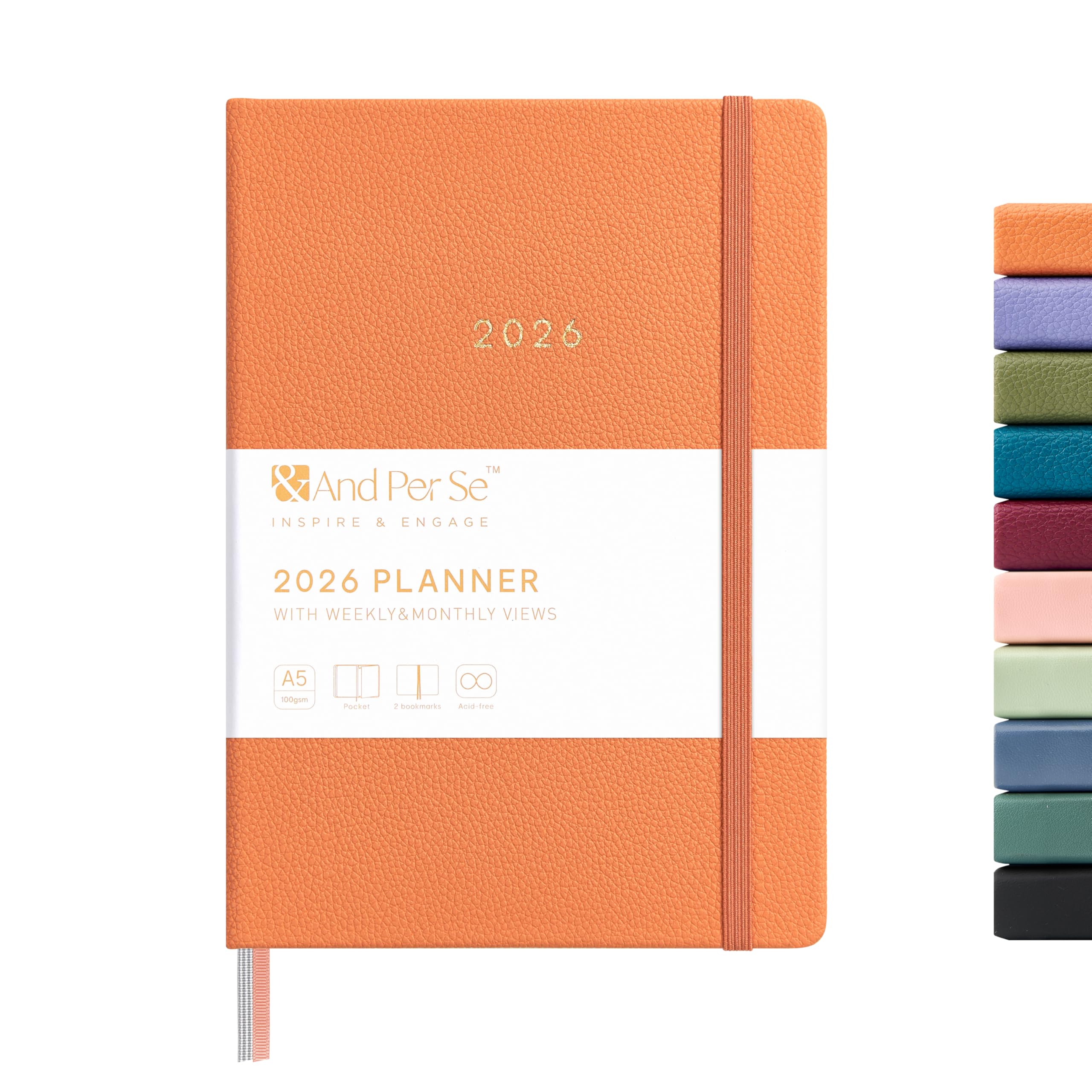 And Per Se 2026 Planner-Daily, Weekly & Monthly Leather Hardcover Planner, 5.7" x 8", Daily Schedule, 100 GSM Thick Paper, Back Pocket(Pumpkin Orange) — image 1