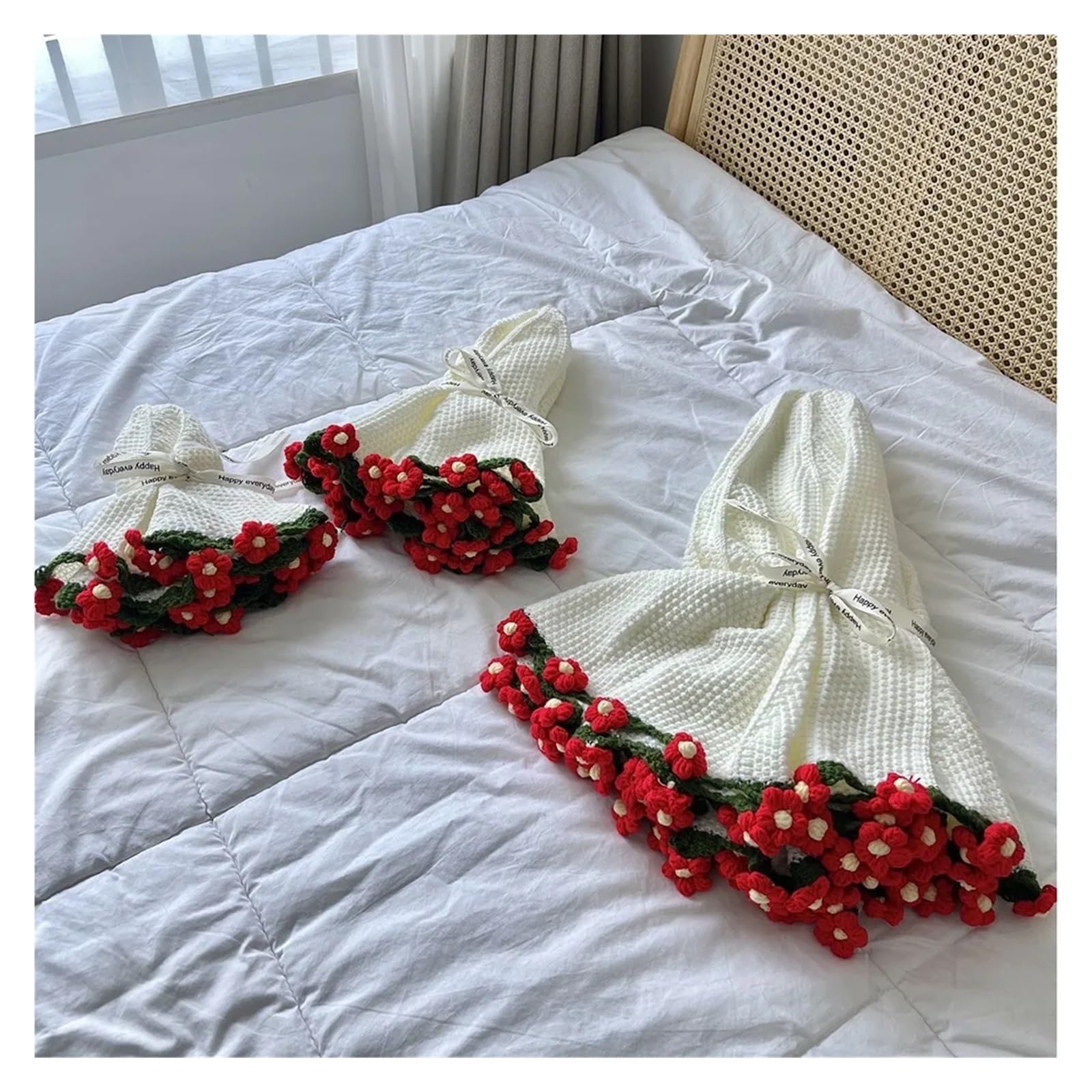 TRRYUIP Bouquet Blanket 1PC Crochet Rose Bouquet Blanket Finished Flower Sunflower Carnation DIY Craft Artificial Knitted(Color 8)