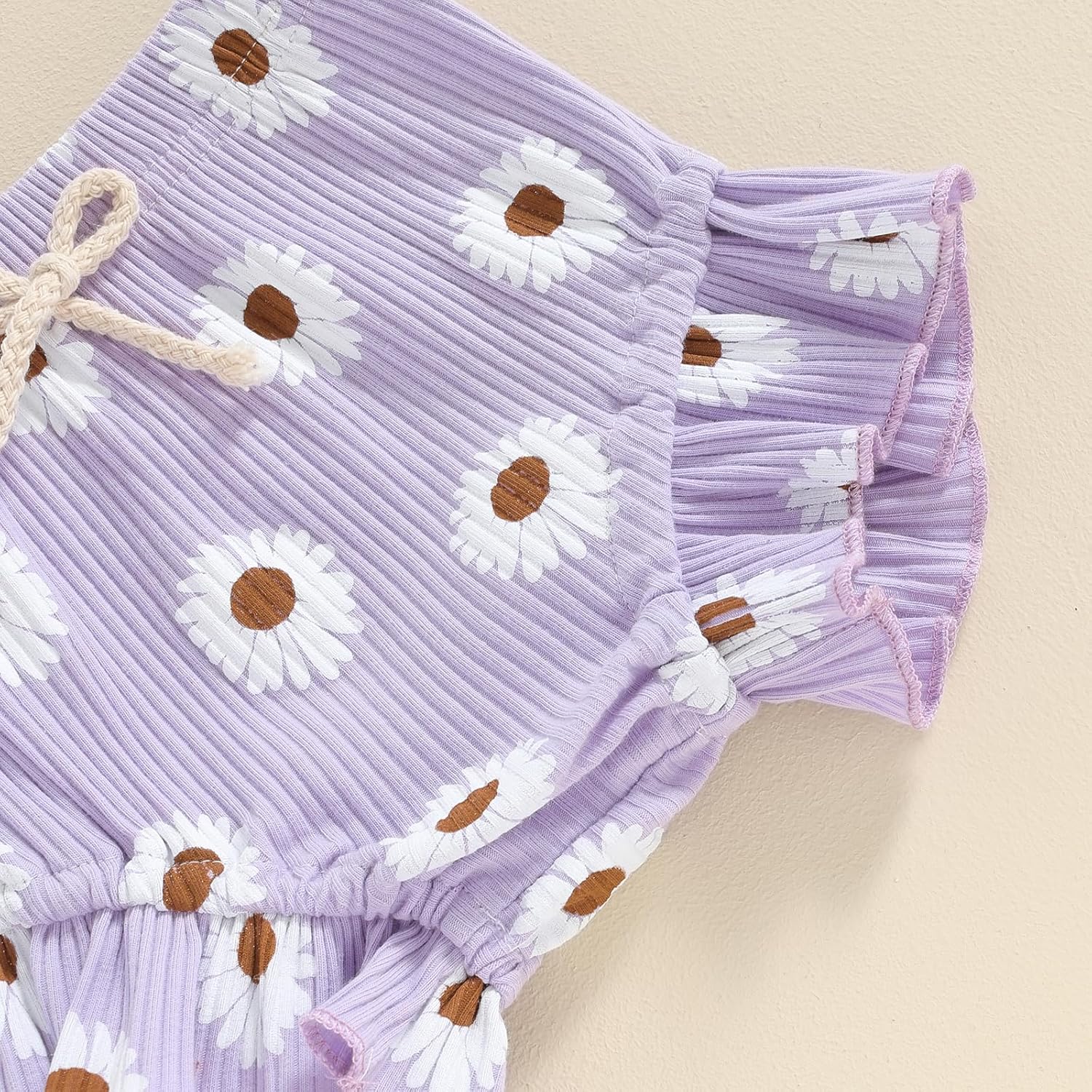 Aunties Bestie Clothes Girl Newborn 0 3 6 12 18 Months Summer Outfit Fly Sleeeve Romper Daisy Shorts Headband Set - Image 6