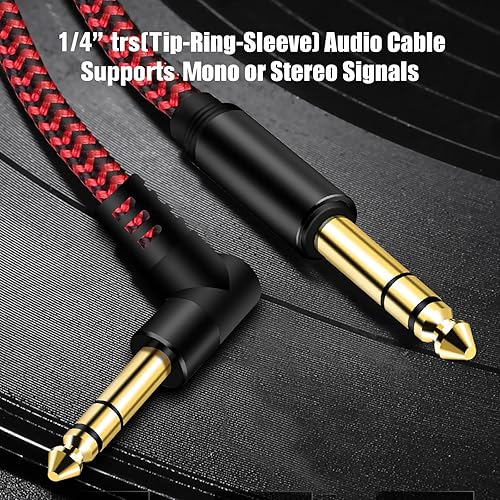 Miniatura 4 de Cable TRS para instrumentos de 14 de pulgada de 10 pies, TRS de 0.250 in a 0.250 in, cable de audio estéreo TRS macho a macho de ángulo recto a