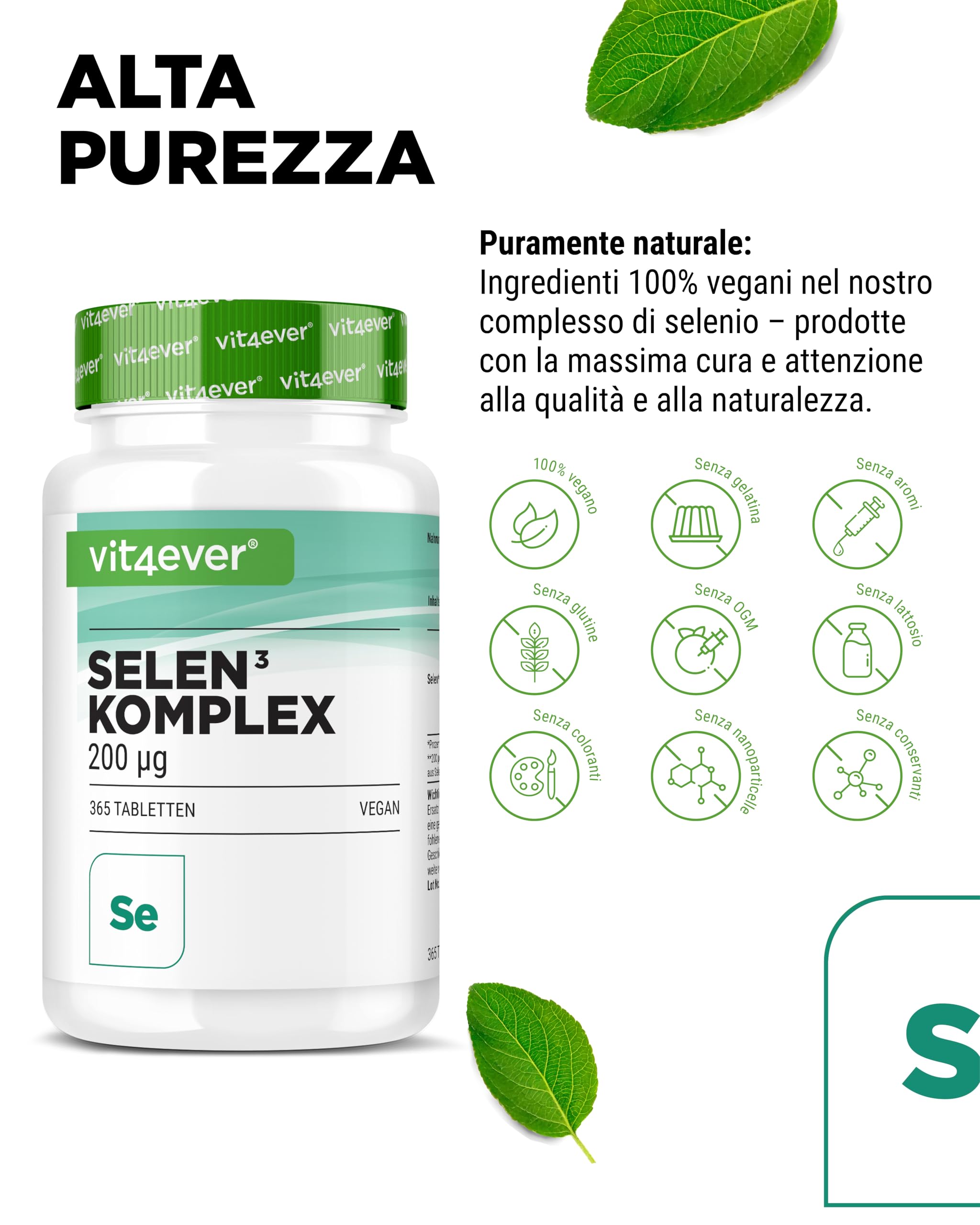 Selenio 3-fold complex - 365 compresse da 200 µg ciascuna - Premium: Selenite di sodio, L-selenometionina, lievito di selenio - Vegan - Altamente dosato