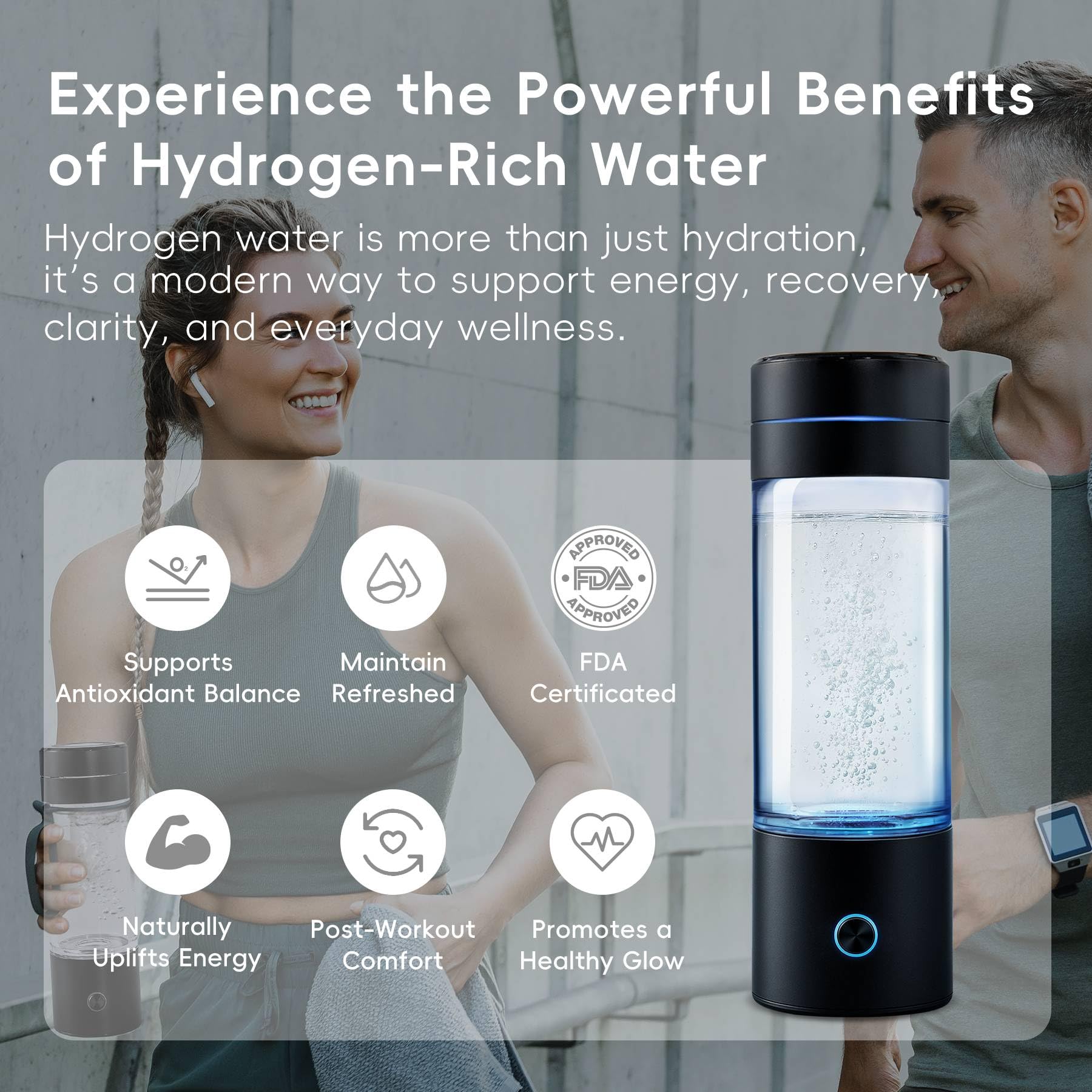 GasClub Generador de botellas de agua de hidrógeno, 4 en 1, máquina de agua de hidrógeno portátil de 3000 PPB con tecnología SPE/PEM, máquina ionizadora de agua de hidrógeno recargable para el hogar