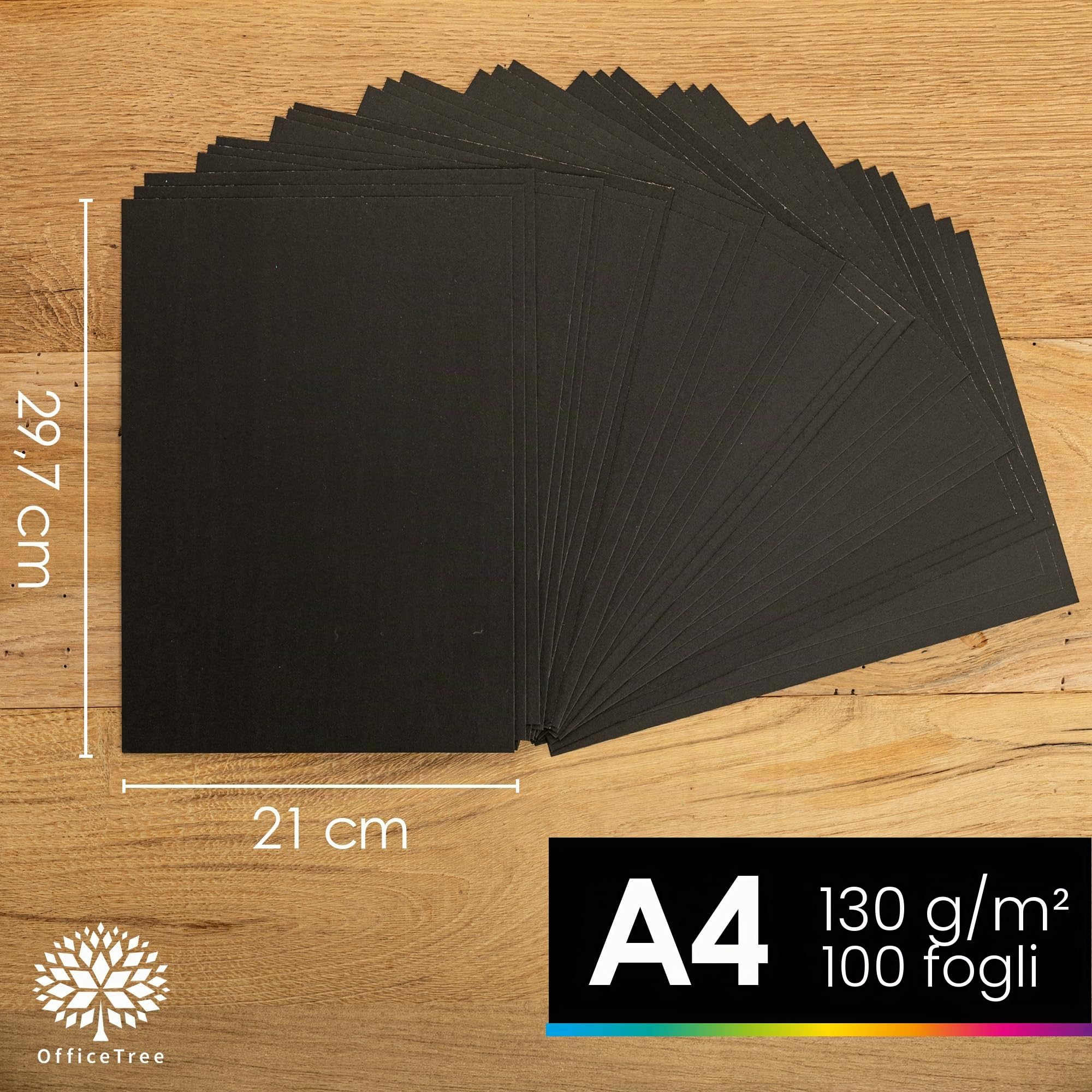 OfficeTree 100 arkuszy kolorowego papieru czarnego A4 130 g
