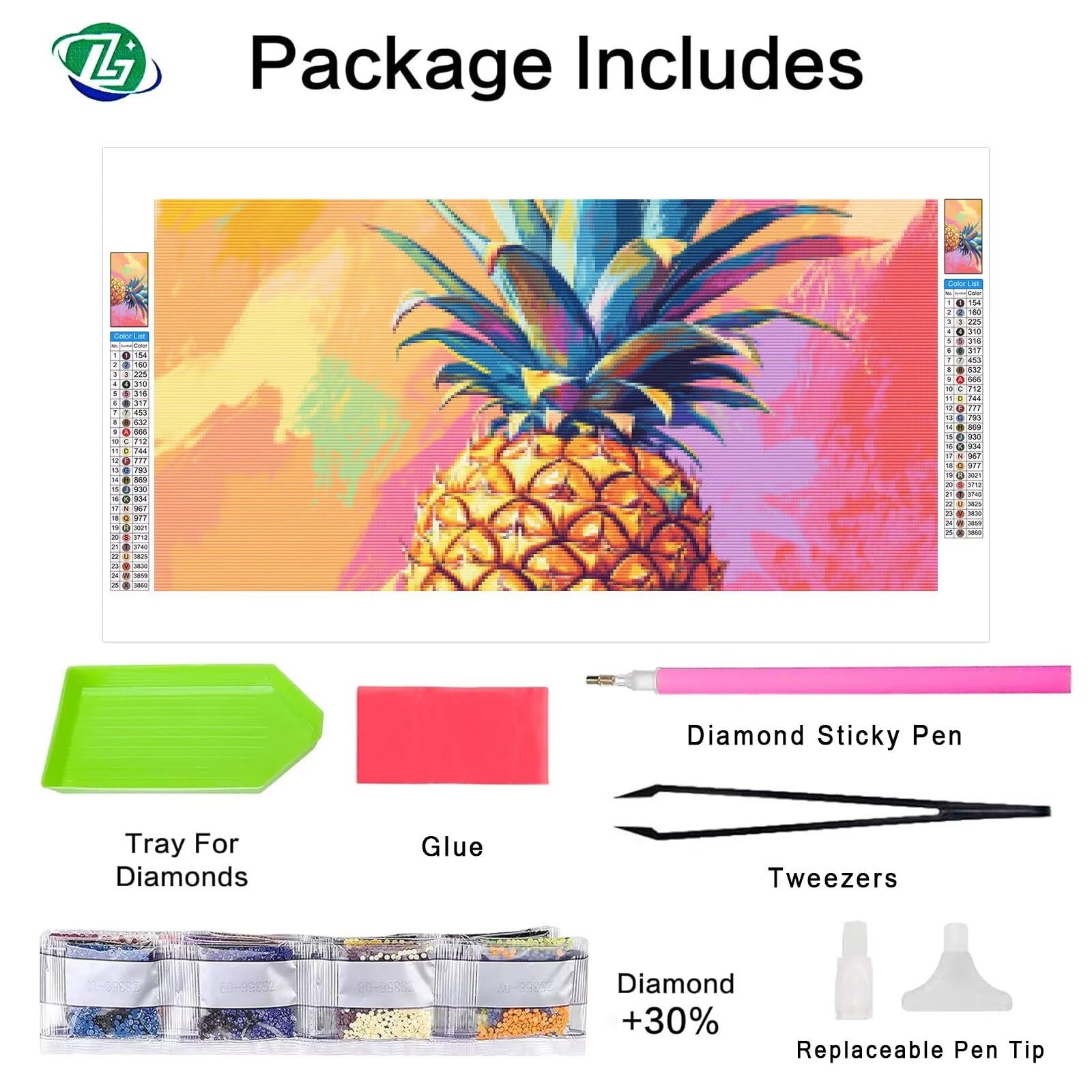 Diament Malarstwo Ananas Diament Malarstwo Dorosły Kolorowe DIY Pełne wiertło Kwadratowy zestaw diamentów Klejnot Zestaw Ścieg Krzyż Kryształ Rzemiosło Wystrój domu, Kreatywne hobby Prezenty dla