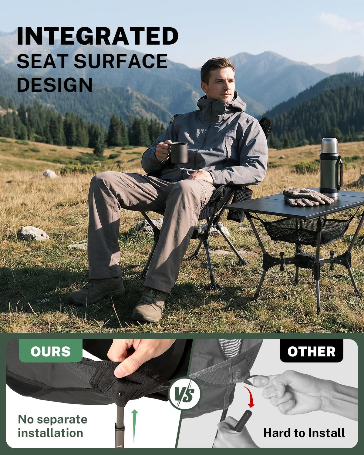 Gonex Portable Camping Chair, 6th Gen Lightweight Folding Chair with Anti-Sinking Feet, 17.5in High Seat, 330LBS Capacity for Outdoor Camping Hiking Beach Picnic Sports, Silver-Laced Ripstop, 2PCS