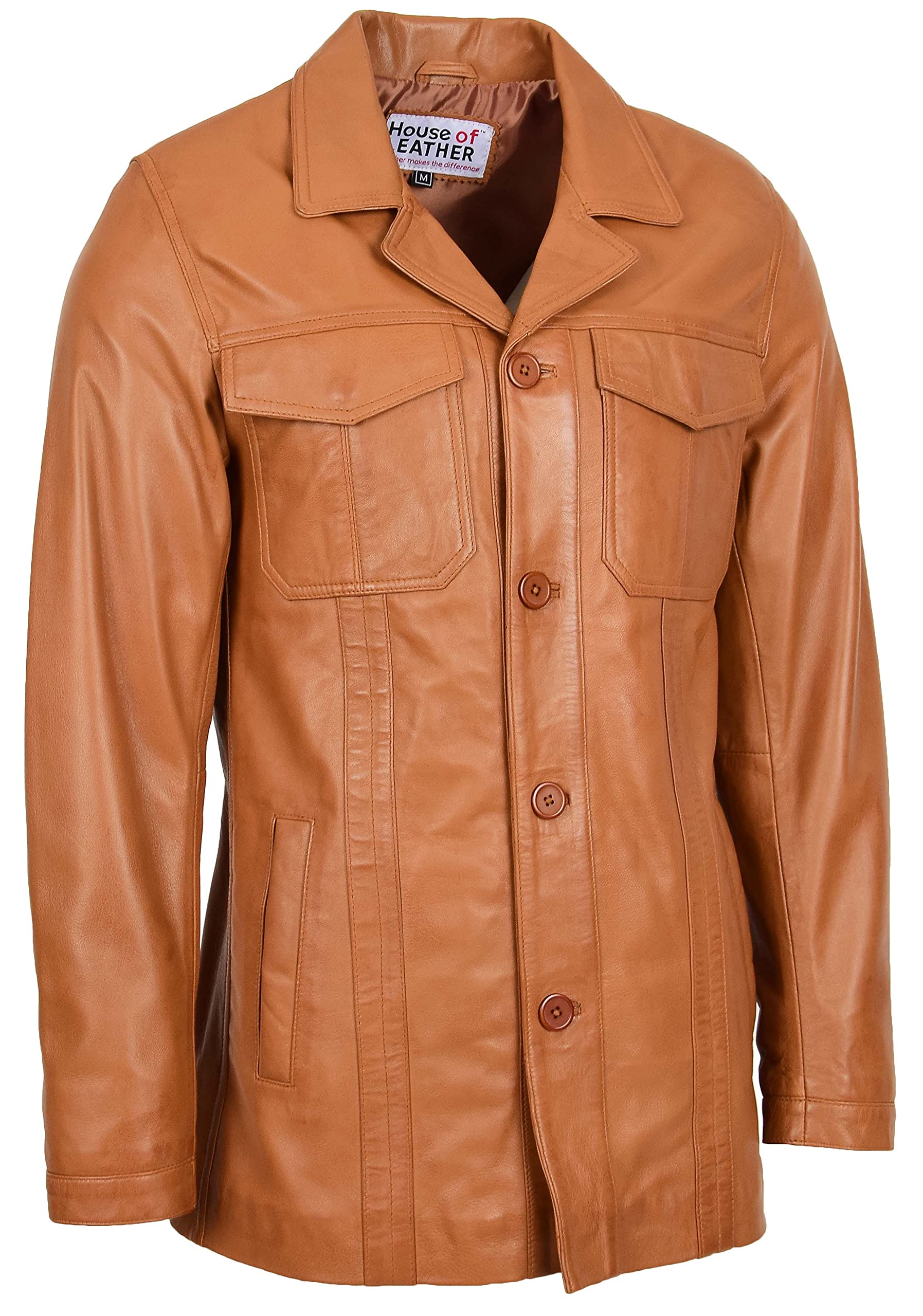 Chaqueta de piel auténtica con botones Reefer para hombre Derek Tan