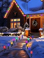 Vista 6 de Luces LED C9 para caminos de Navidad al aire libre, 38 pies, 25 bombillas LED C9 multicolor, luces de estacas de camino de Navidad, luces