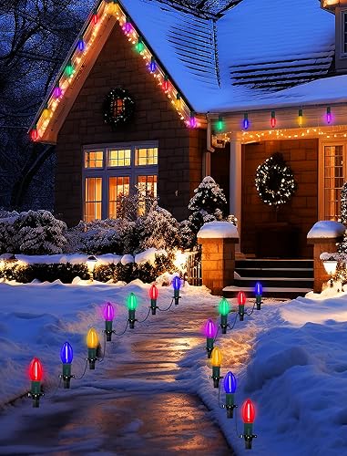 Miniatura 6 de Luces LED C9 para caminos de Navidad al aire libre, 38 pies, 25 bombillas LED C9, multicolor, luces de estacas de camino de Navidad, luces