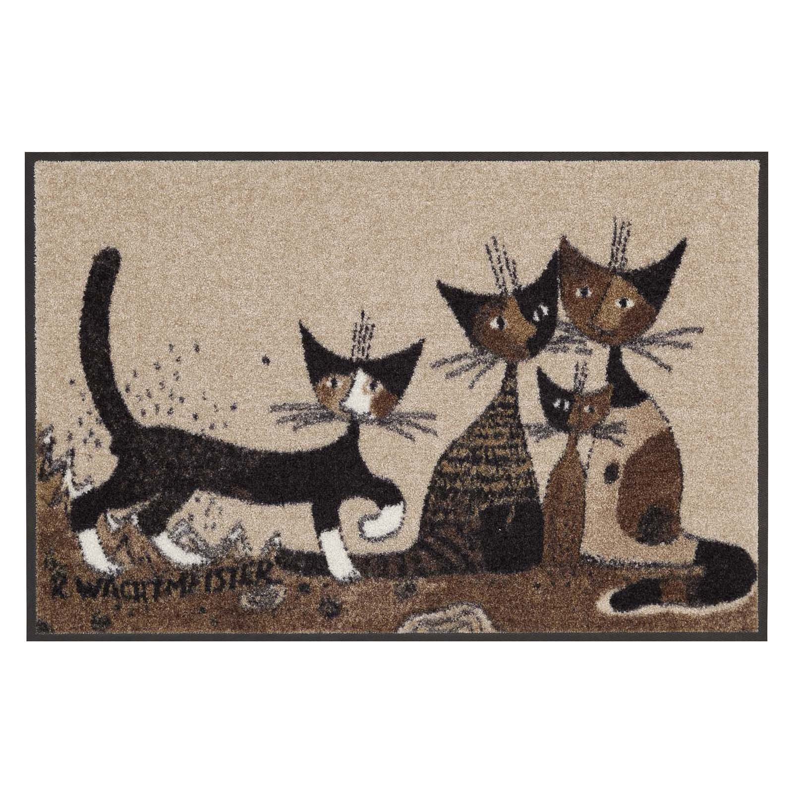 Salonloewe Rosina Wachtmeister Fußmatte Serafino & Friends 50x75 cm Eingangs-Matte waschbar Fussabtreter Katzen bunt Sauberlaufmatte