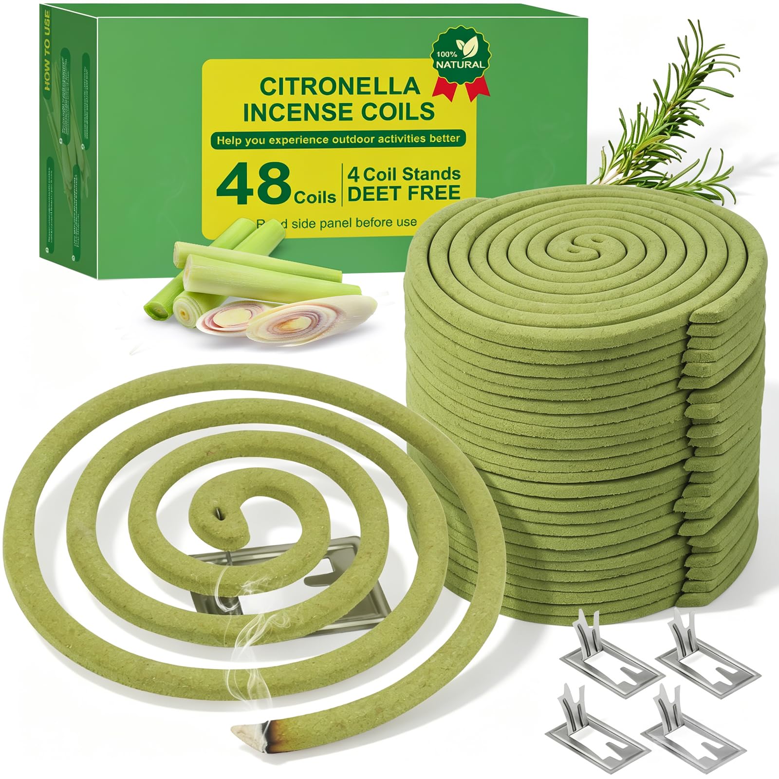 Spirales Encens Citronnelle 432 h 48 spirales 4 supports Intérieur Extérieur Jardin Camping