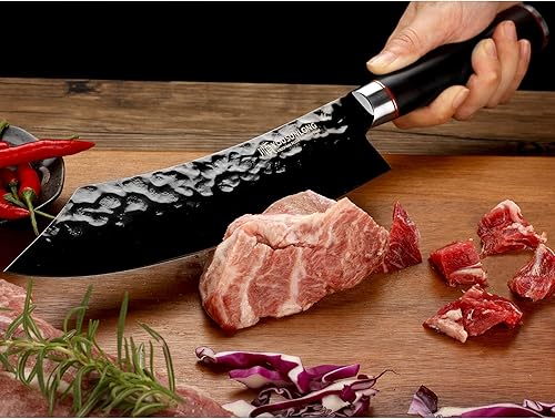 Miniatura 8 de YOUSUNLONG Cuchillo de carnicero - Cuchillo de carne de 8 pulgadas - Acero recubierto de nitruro de titanio negro japonés AUS8 - Super afilado -