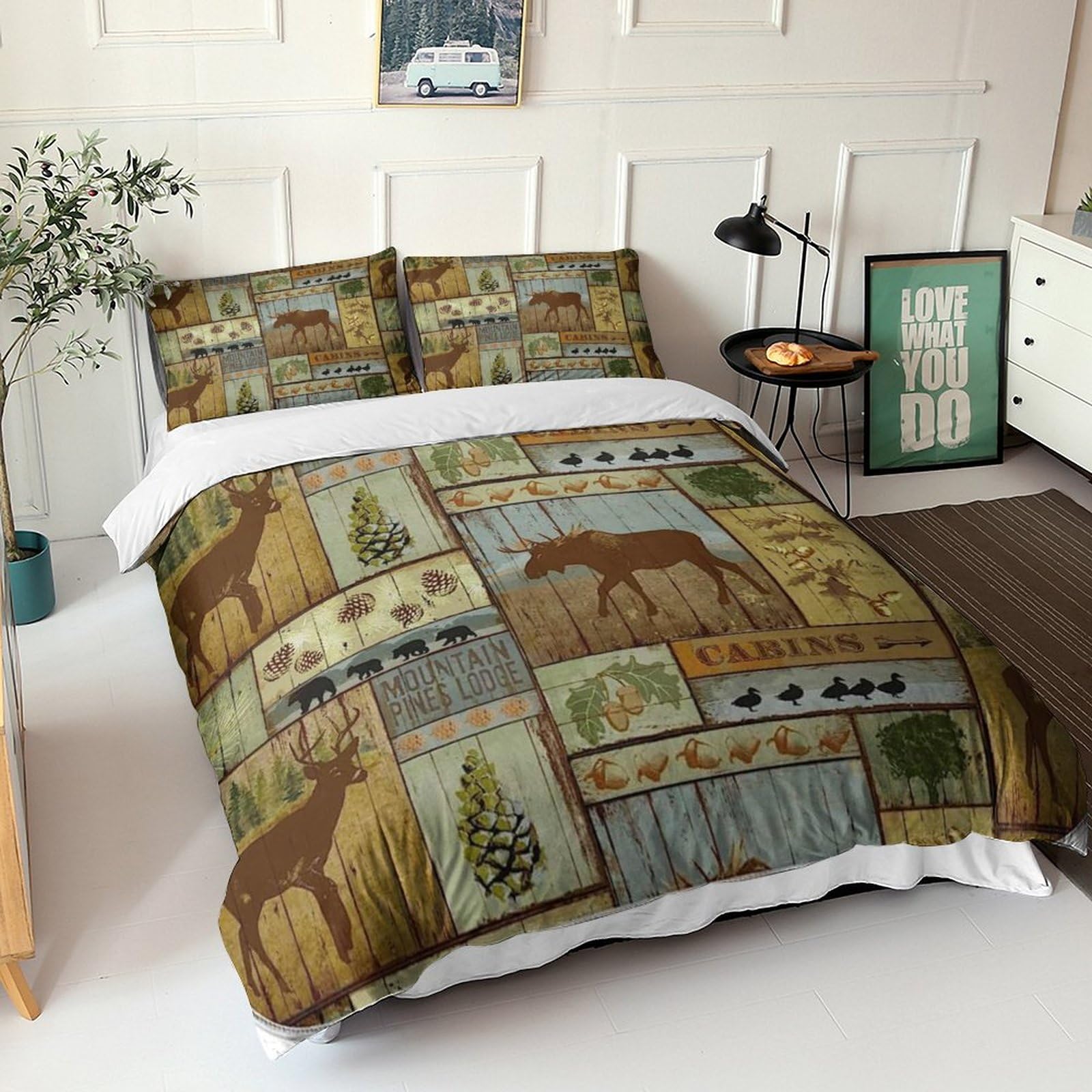 Parure de lit patchwork microfibre avec housse de couette 3D vintage et 2 taies