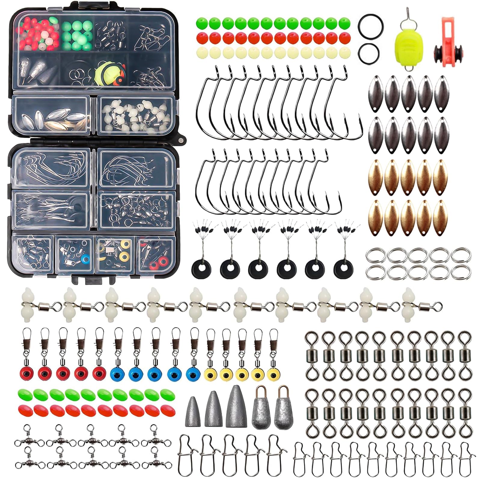 SANTUO 183Pcs Fishing Accessories Kit Sea Fishing Tackle Kit Including 1# Hooks Rolling Barrel 3# Swivels 1# 2# Snaps 10g 3.5g 5g Sinker Slides 1# Swivel Crank for Pike Bass Carp with Tackle Box - Image 6