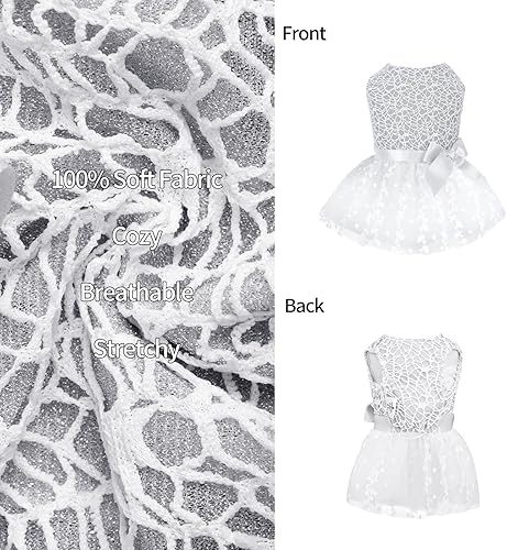 Miniatura 10 de CuteBone Vestido rosa para perro, paquete de 2 unidades, falda para cachorro, tutú bordado brillante con lazo, ropa para mascotas, para boda, fiesta