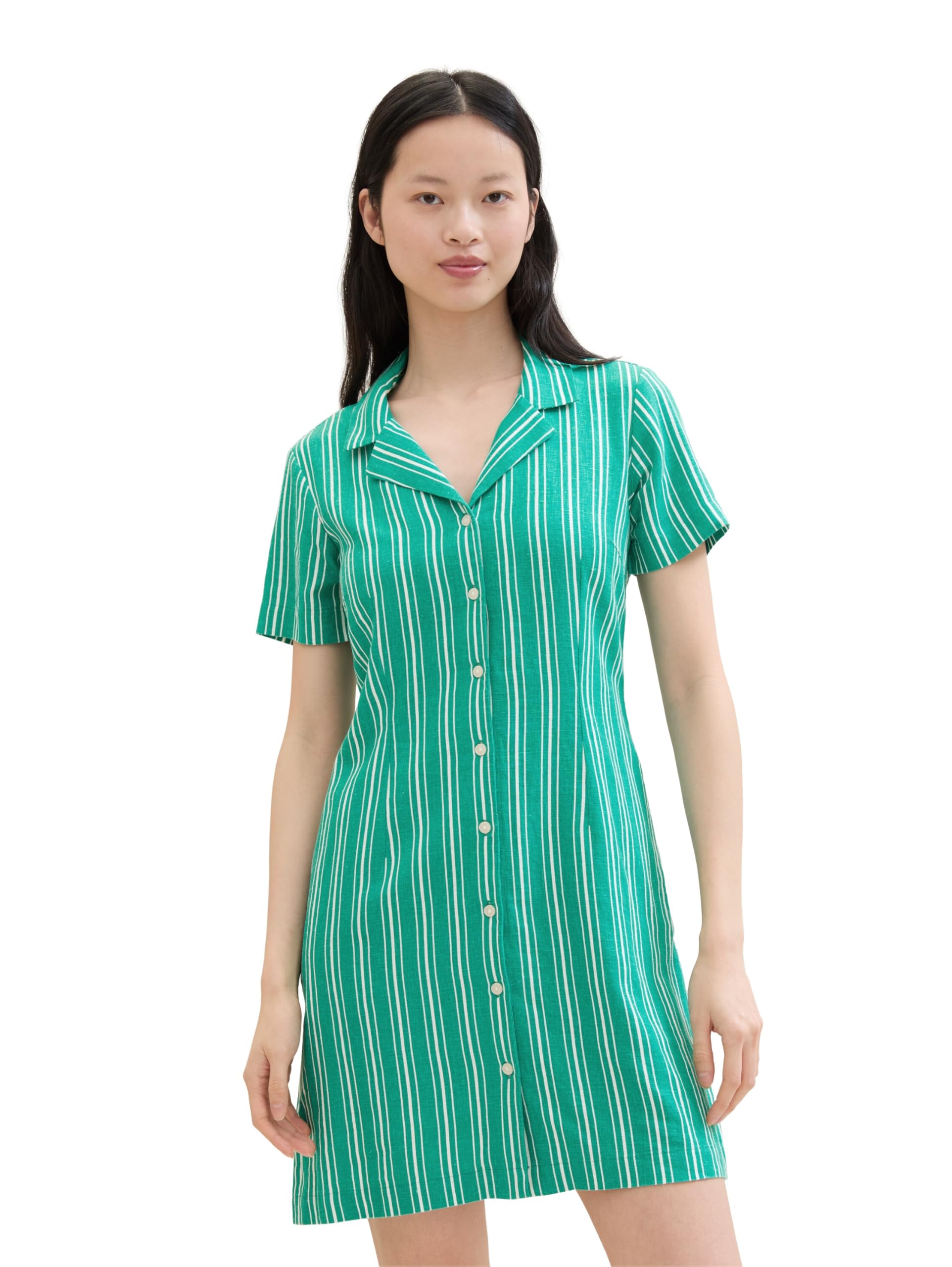 TOM TAILOR Denim Women's Basic Mini Shirt Dress with Stripes, 35335 - Green White Vertical Stripe, M