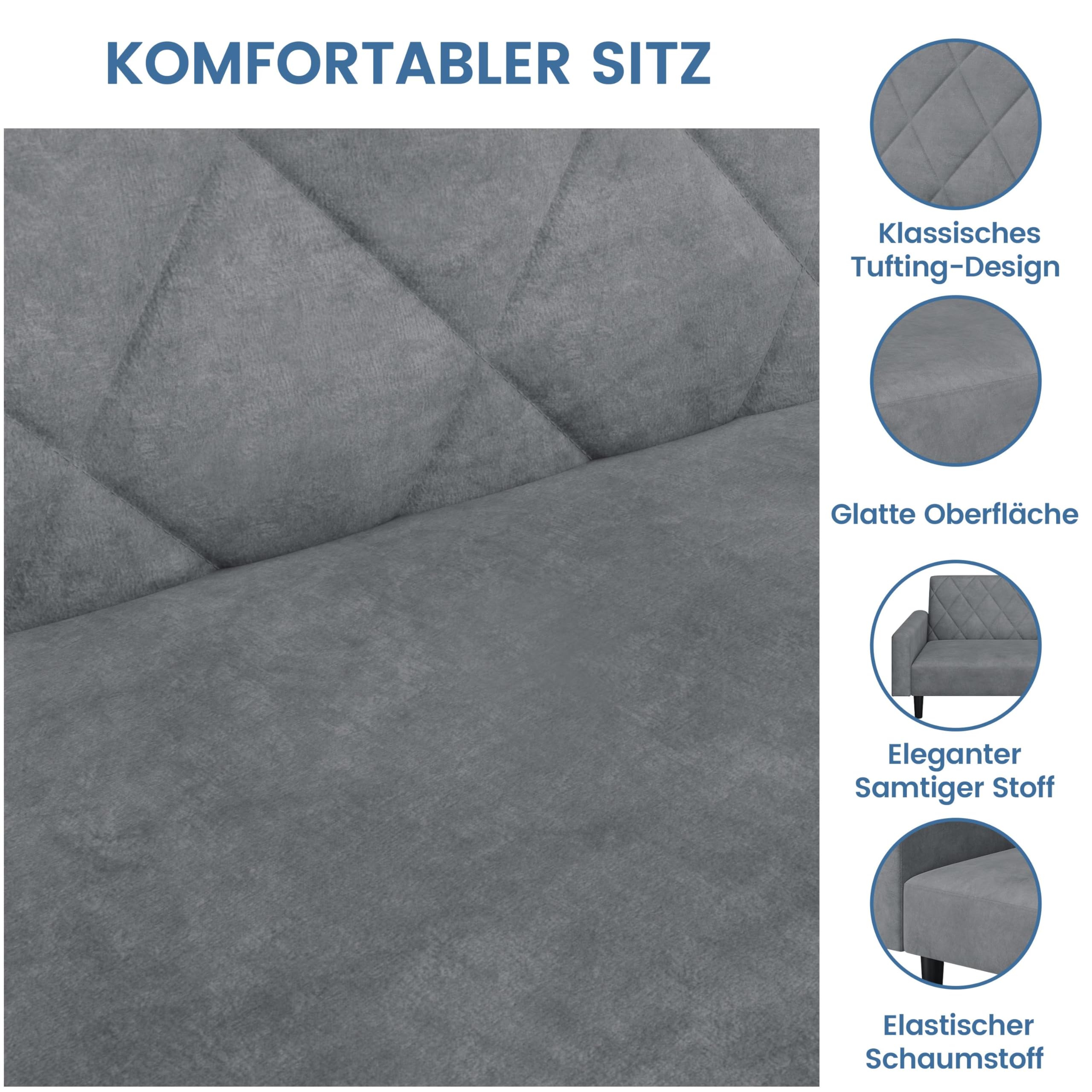 Yaheetech 2 Sitzer Sofa mit Schlaffunktion, 159cm Sofabett aus Samtstoff, Kleine Schlafcouch, 140,5 × 94 cm Liegefläche, für Wohnzimmer/Schlafzimmer, Dunkelgrau