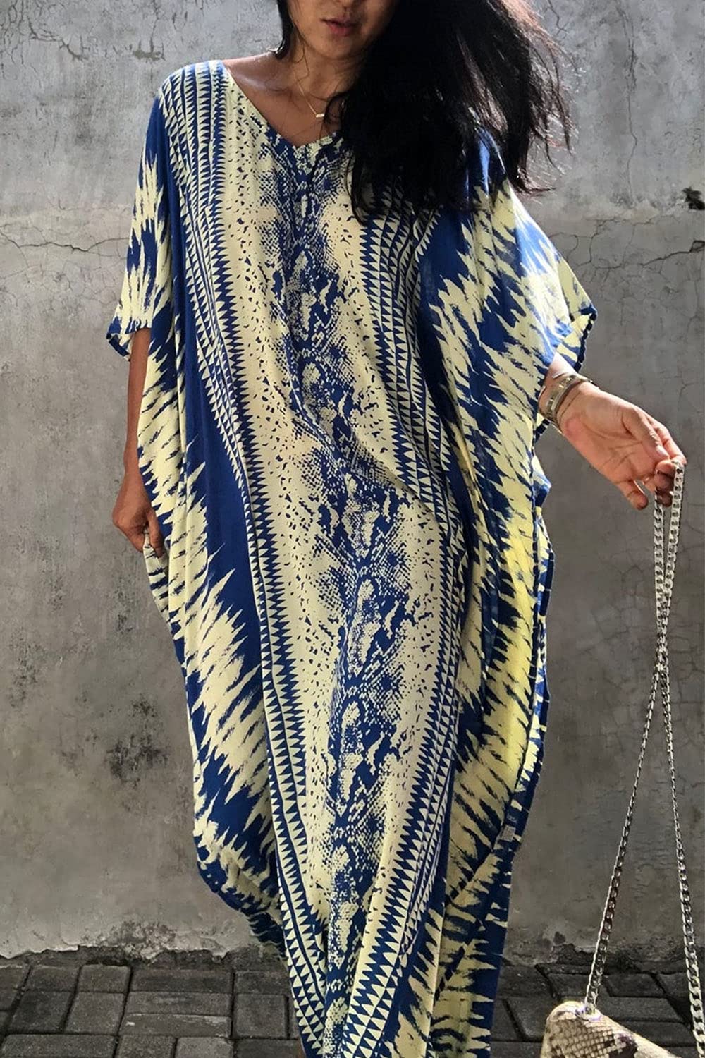 Jecarden Długa sukienka kaftanowa kaftan maxi sukienka damska na co dzień boho letnia sukienka maxi kaftan nocna odzież plażowa okrycie szlafroki dla kobiet pań